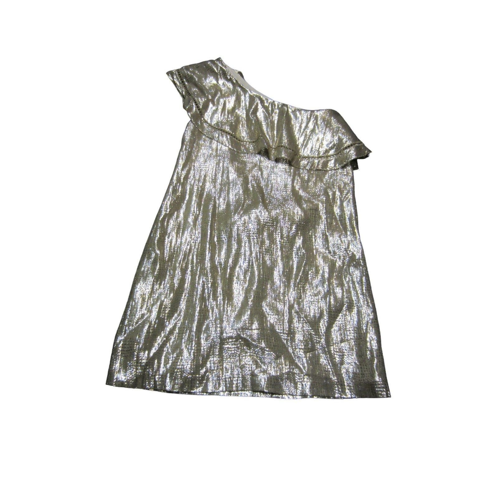Rachel Zoe Rachel Zoe Silk Blend Gold Metallic One Shoulder Dress Size XS / US 0-2 / IT 36-38 - 4 Thumbnail