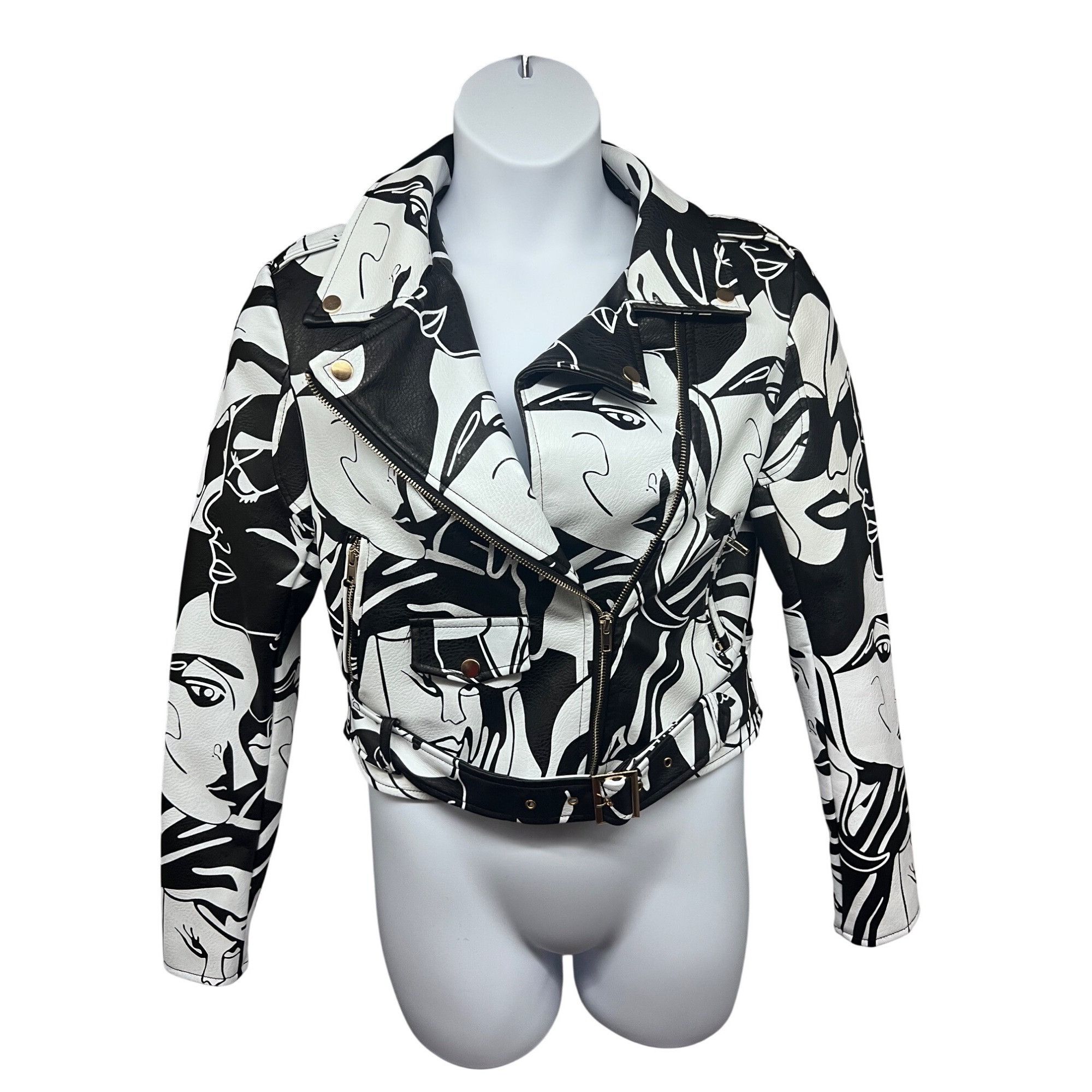 Azalea Wang Azalea Wang Designer Faux Leather Graphic Moto Jacket Size M / US 6-8 / IT 42-44 - 1 Thumbnail
