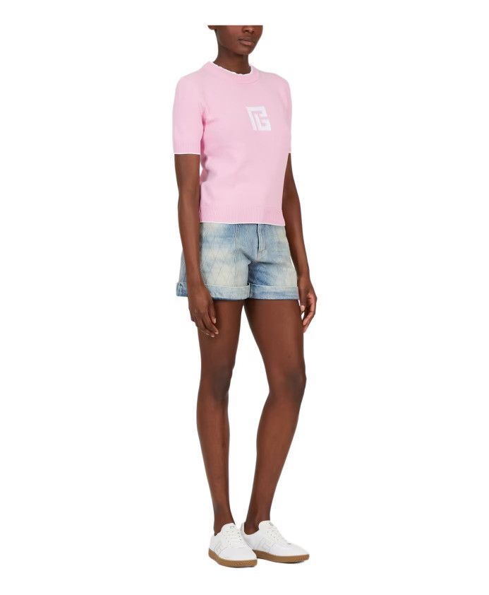 Balmain o1s1wg110526 Logo Crewneck Sweater in Pink Size XL / US 12-14 / IT 48-50 - 3 Thumbnail