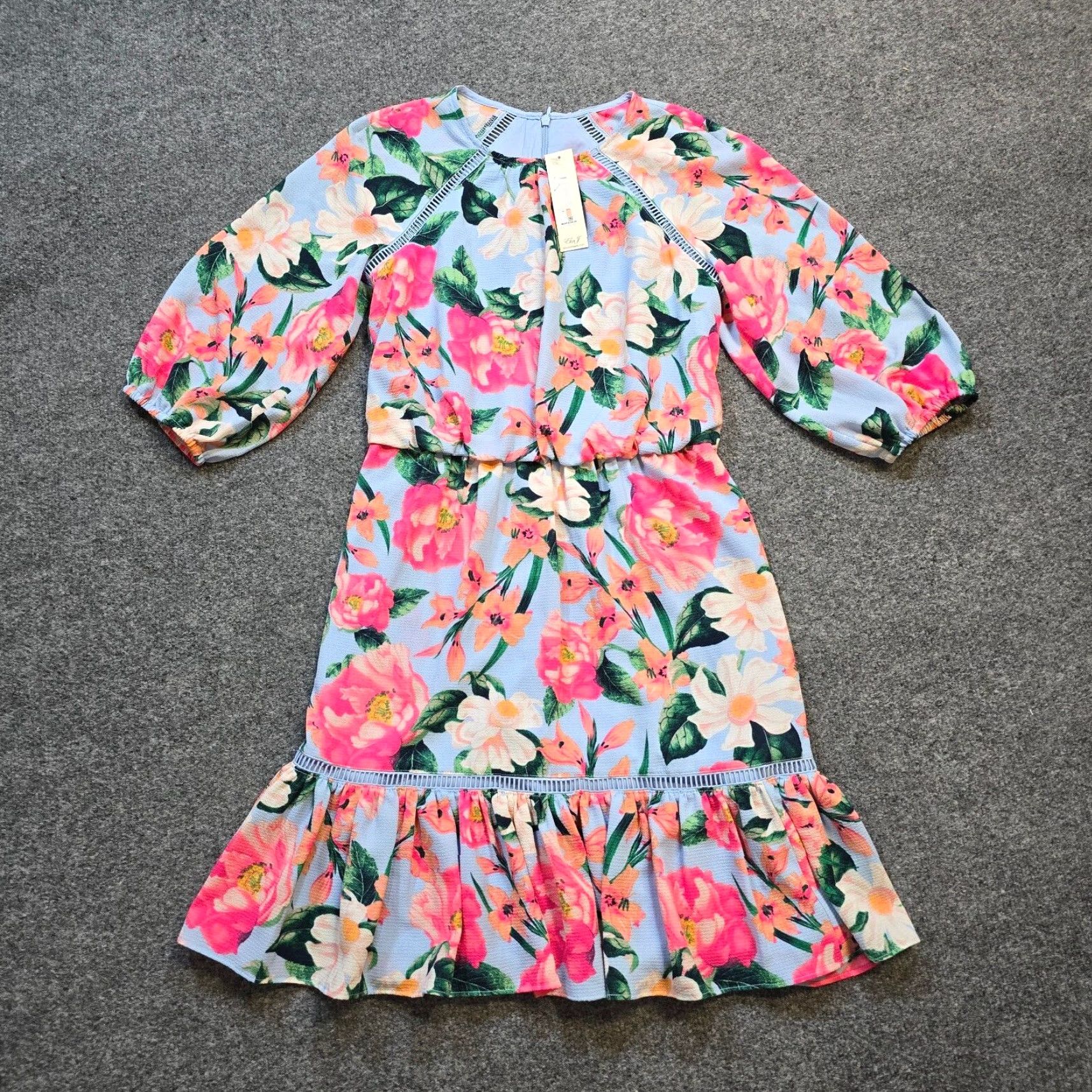 kensie chiffon pleated dress Floral Irene Smocked Midi FUCHSIA-RED / M Size:44S inch length from shoulder best long dresses Long Sleeve Plunge Front