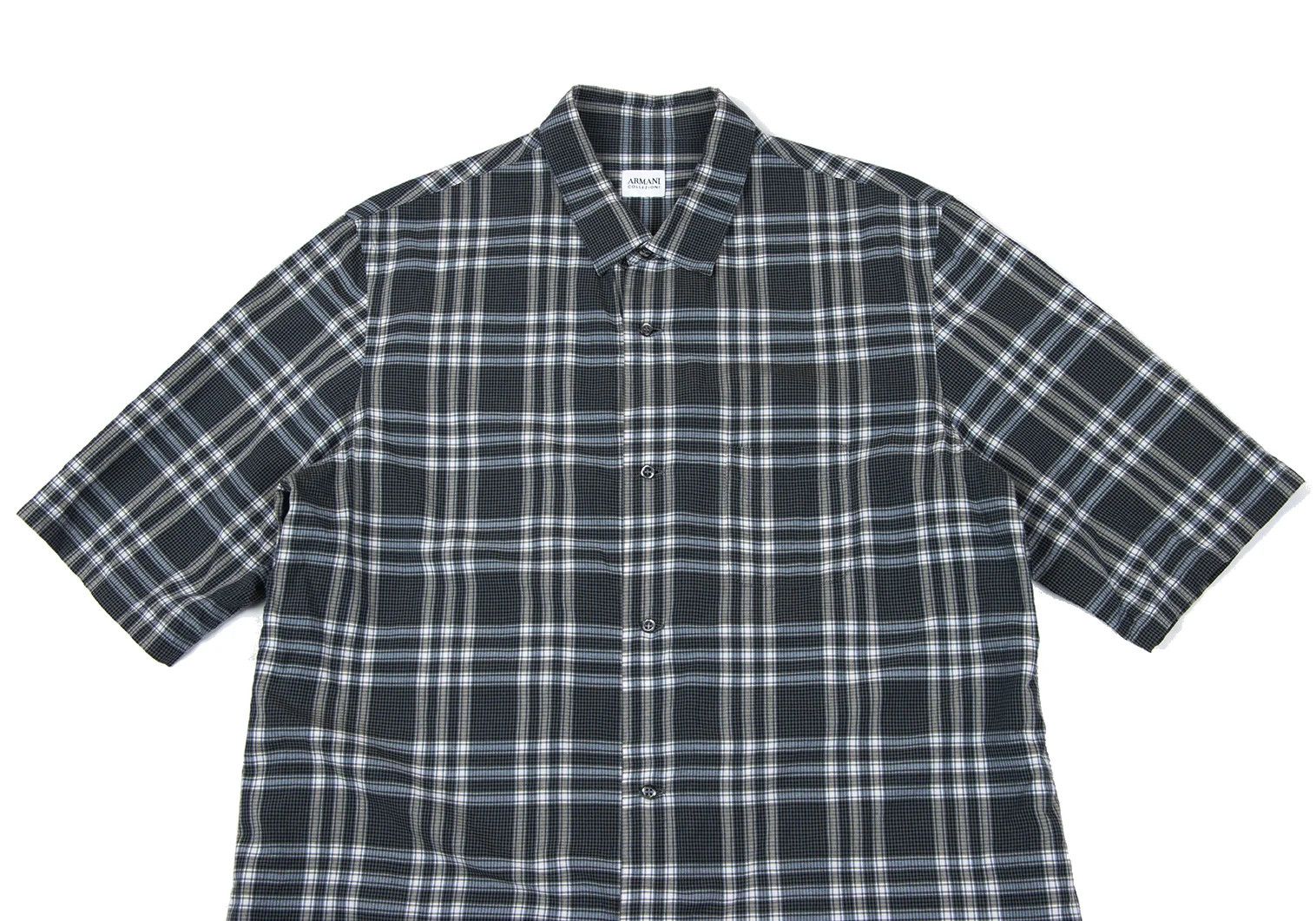 Armani Collezioni Cotton Check Short Sleeve Shirt in Gray, Size L Size US XXS / EU 40 - 2 Thumbnail