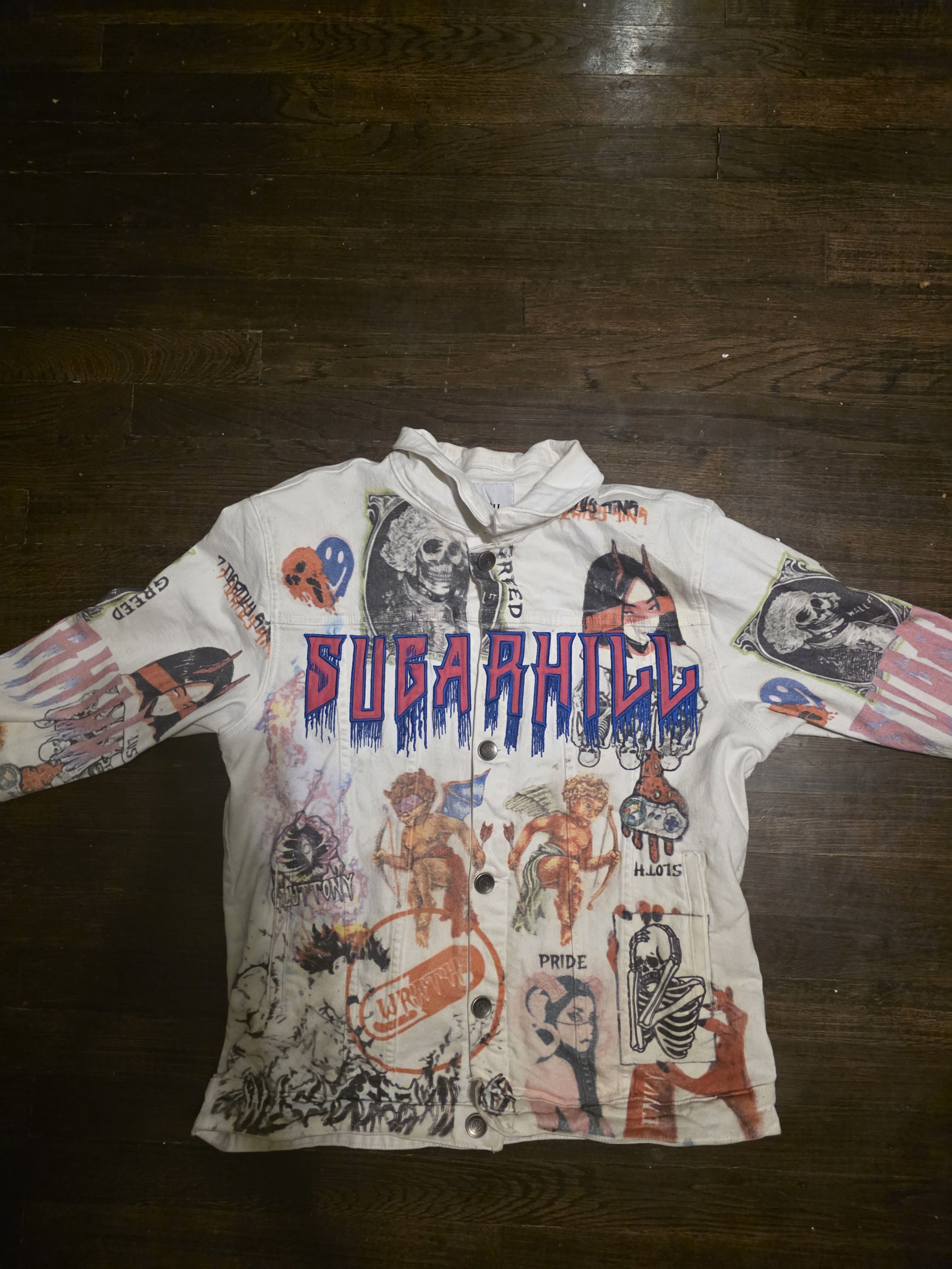 Other SUGARHILL LA white multi colored denim jacket Size US L / EU 52-54 / 3 - 1 Thumbnail