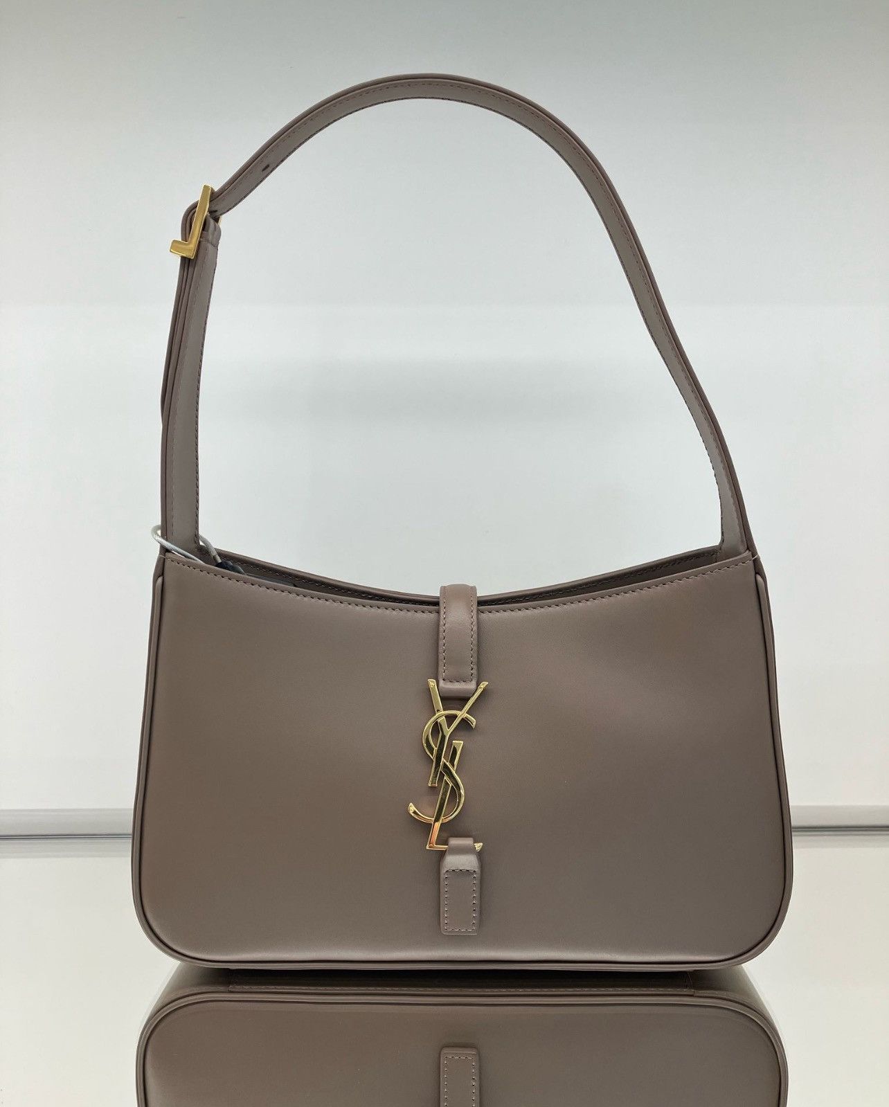 Saint Laurent 5a7 Leather Hobo Bag in Taupe