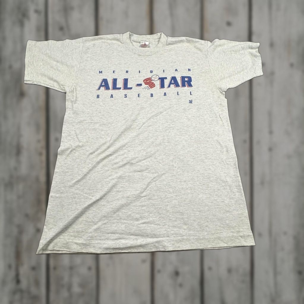 Fruit Of The Loom VINTAGE Meridian All-Star Baseball Shirt Mens Large Heather Gray Made in USA 90s Size US XL / EU 56 / 4 - 1 Thumbnail