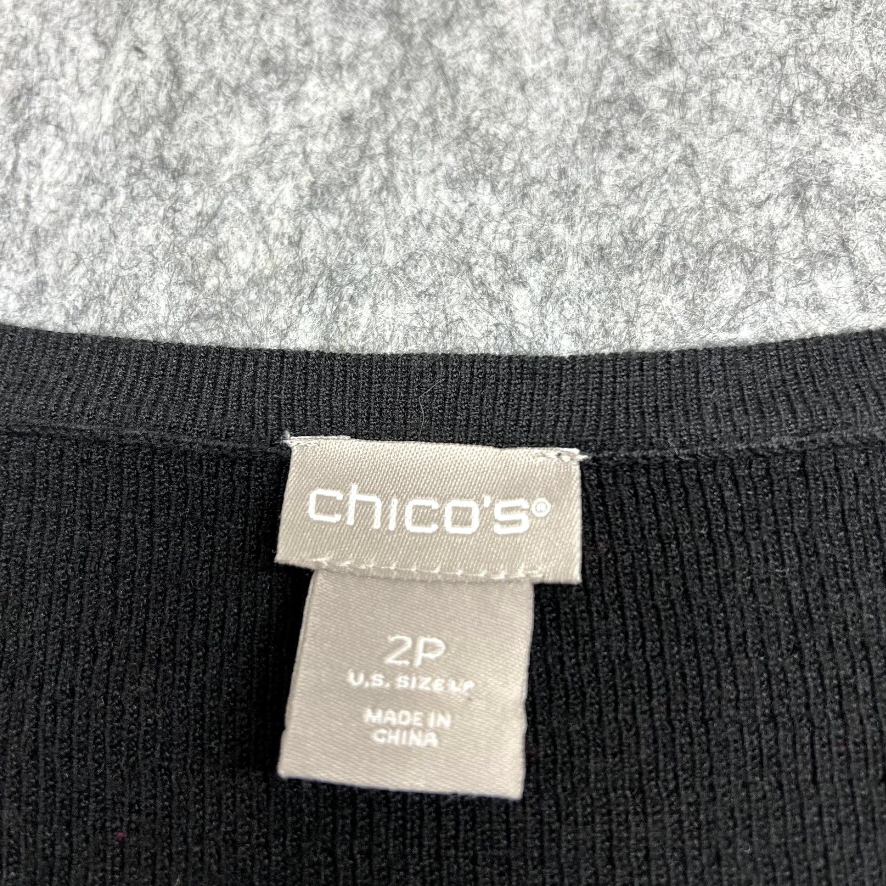 Vintage Chico's Womens Blouse Shirt Petite 2P Black Crew Neck Balloon Sleeve Tie Cuff Knit Top Size XS / US 0-2 / IT 36-38 - 3 Thumbnail