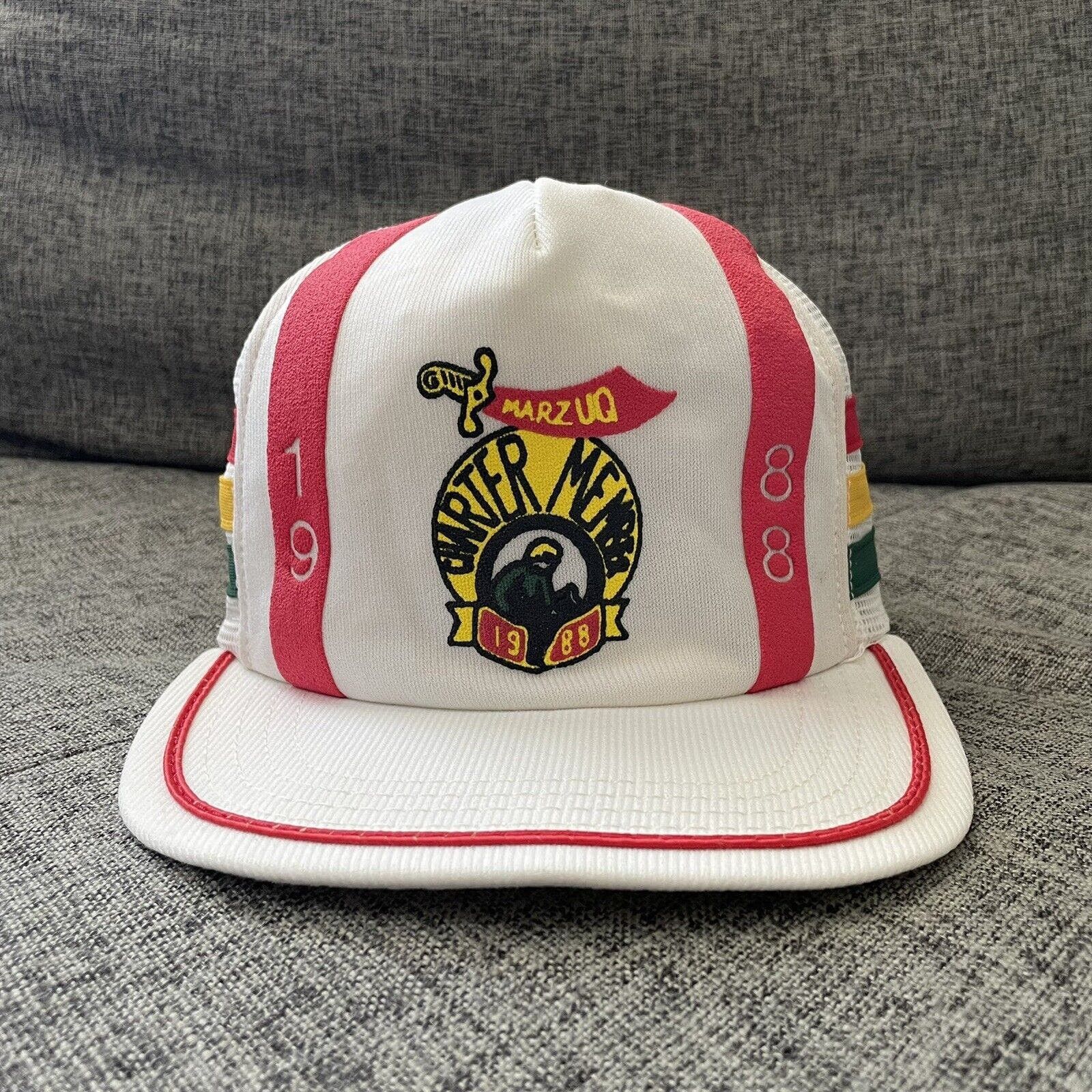 image of Vintage Shriners Freemasons Mesh 3 Stripe Trucker Hat Snap in White, Men's