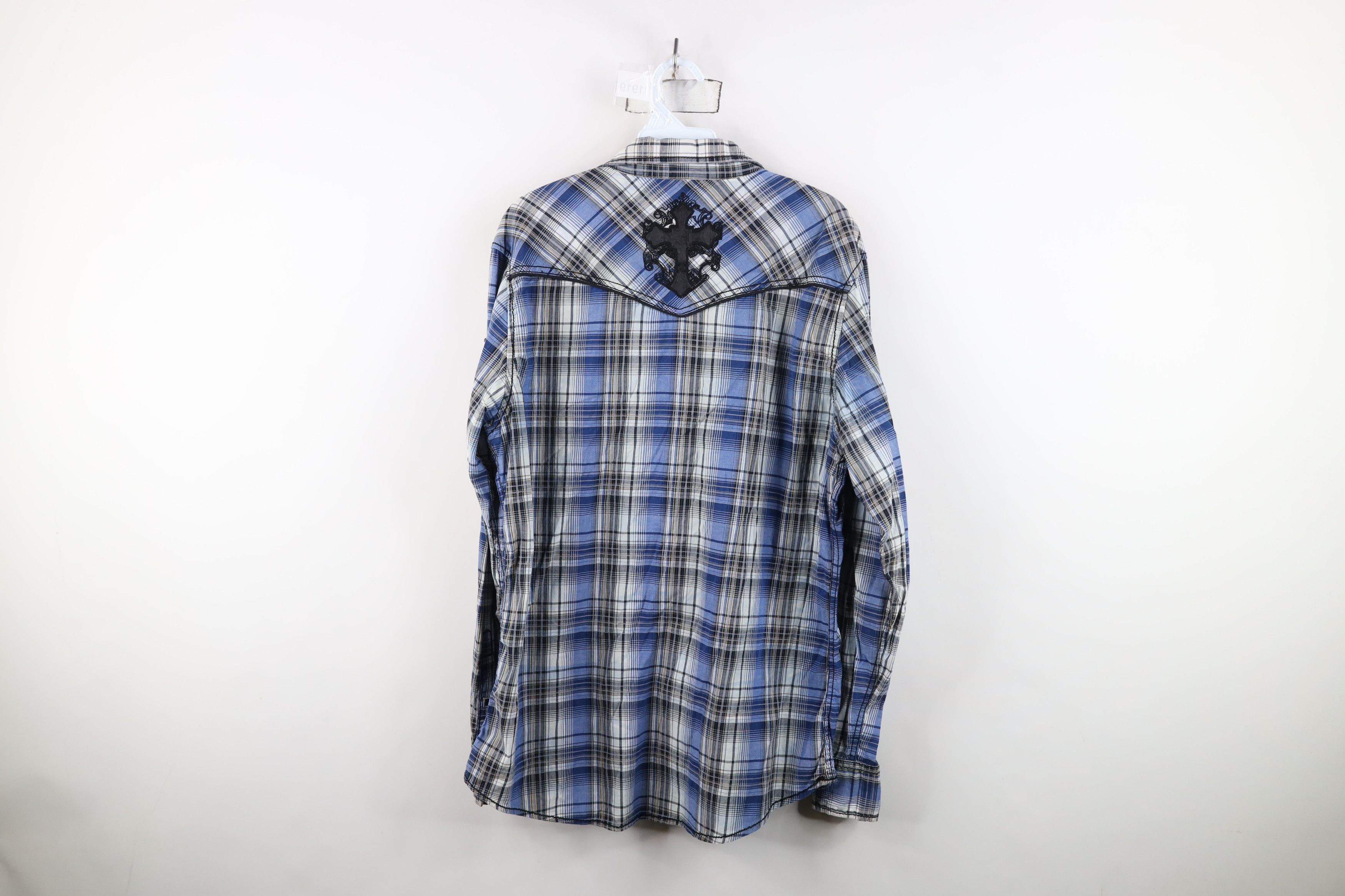 Vintage Buckle UFC MMA Iron Cross Studded Snap Button Shirt Plaid Size US M / EU 48-50 / 2 - 14 Thumbnail