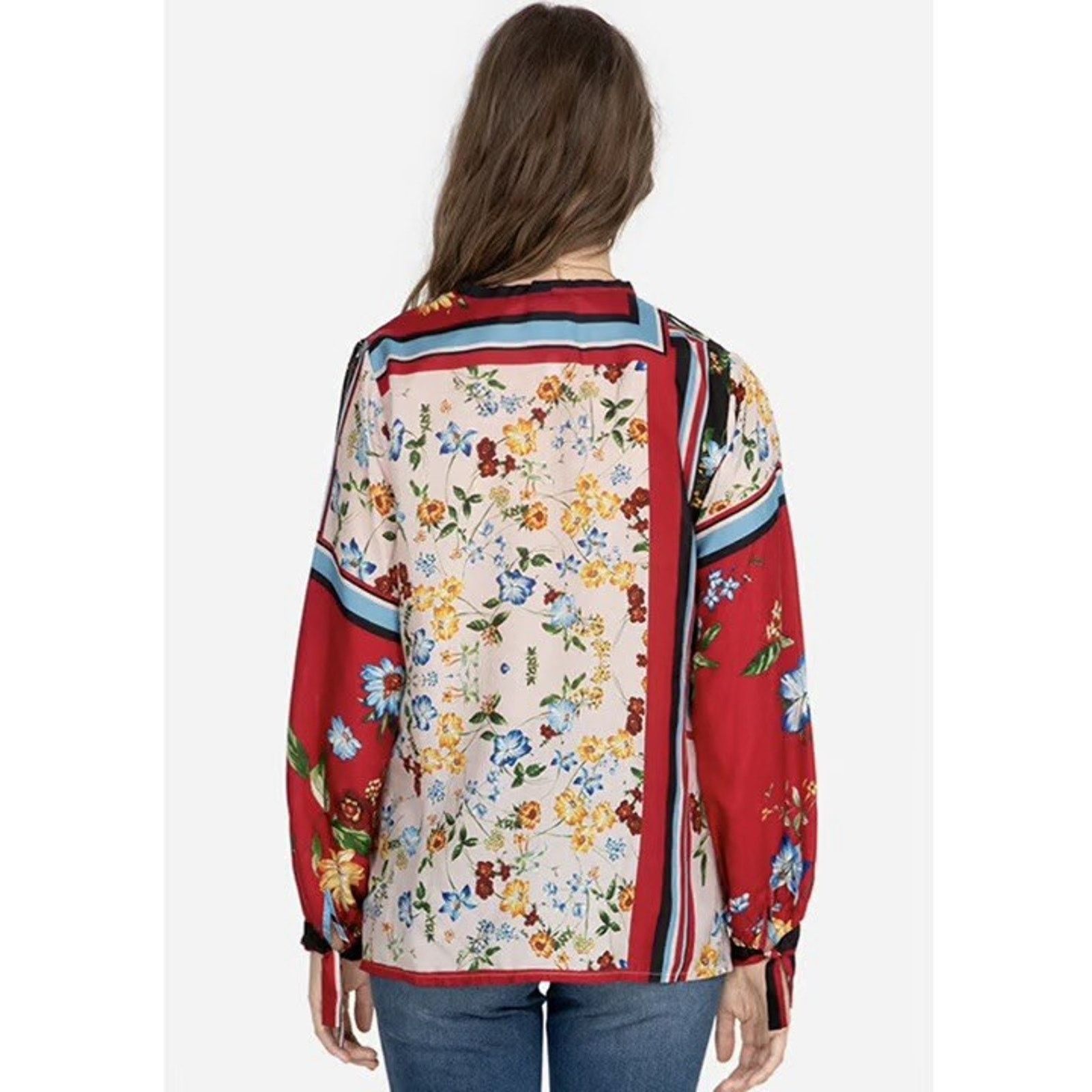Johnny Was Perdita Silk Button-Front Blouse V-Neck S