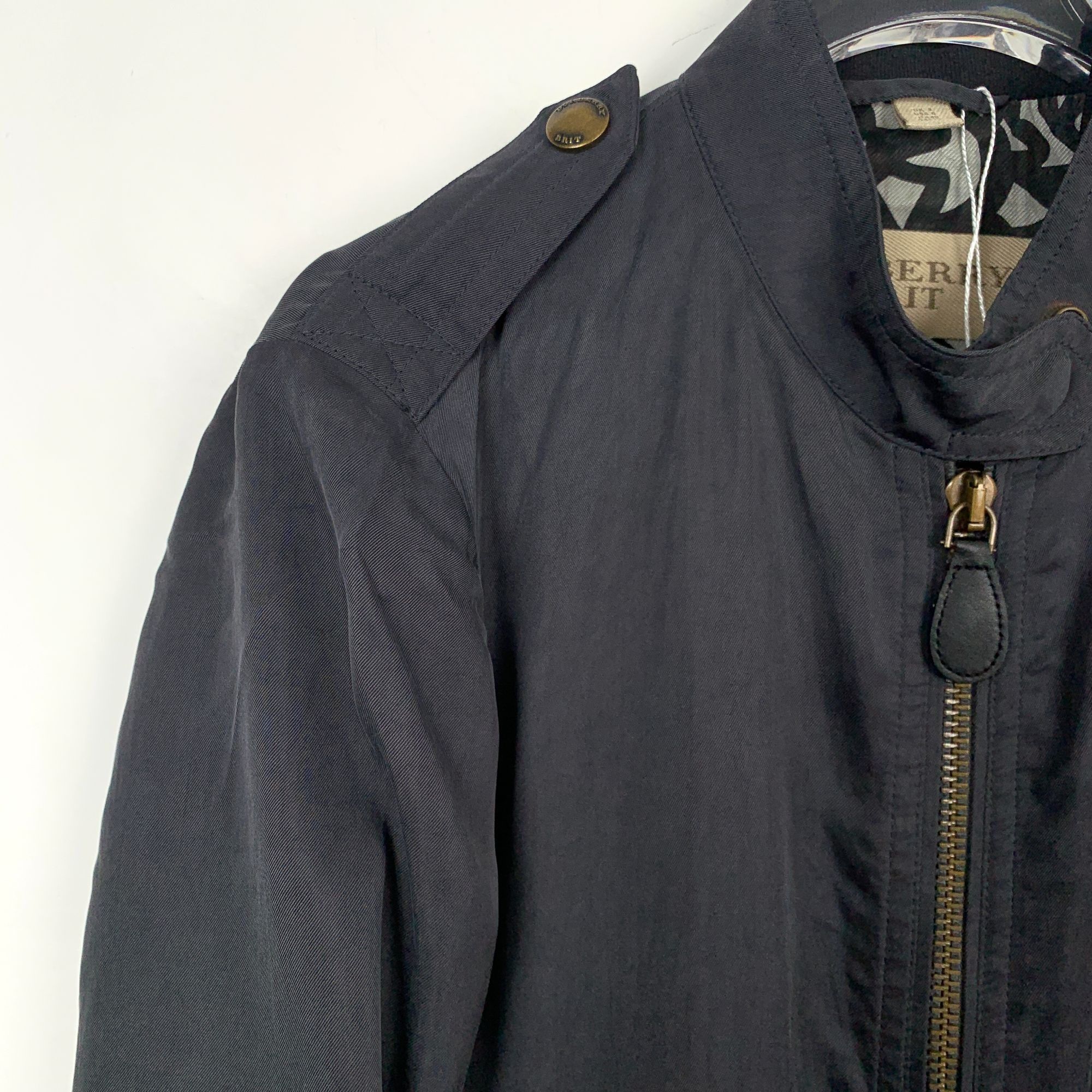 Burberry Brit Black Zipper Jacket M Stand-Up Collar Cotton B