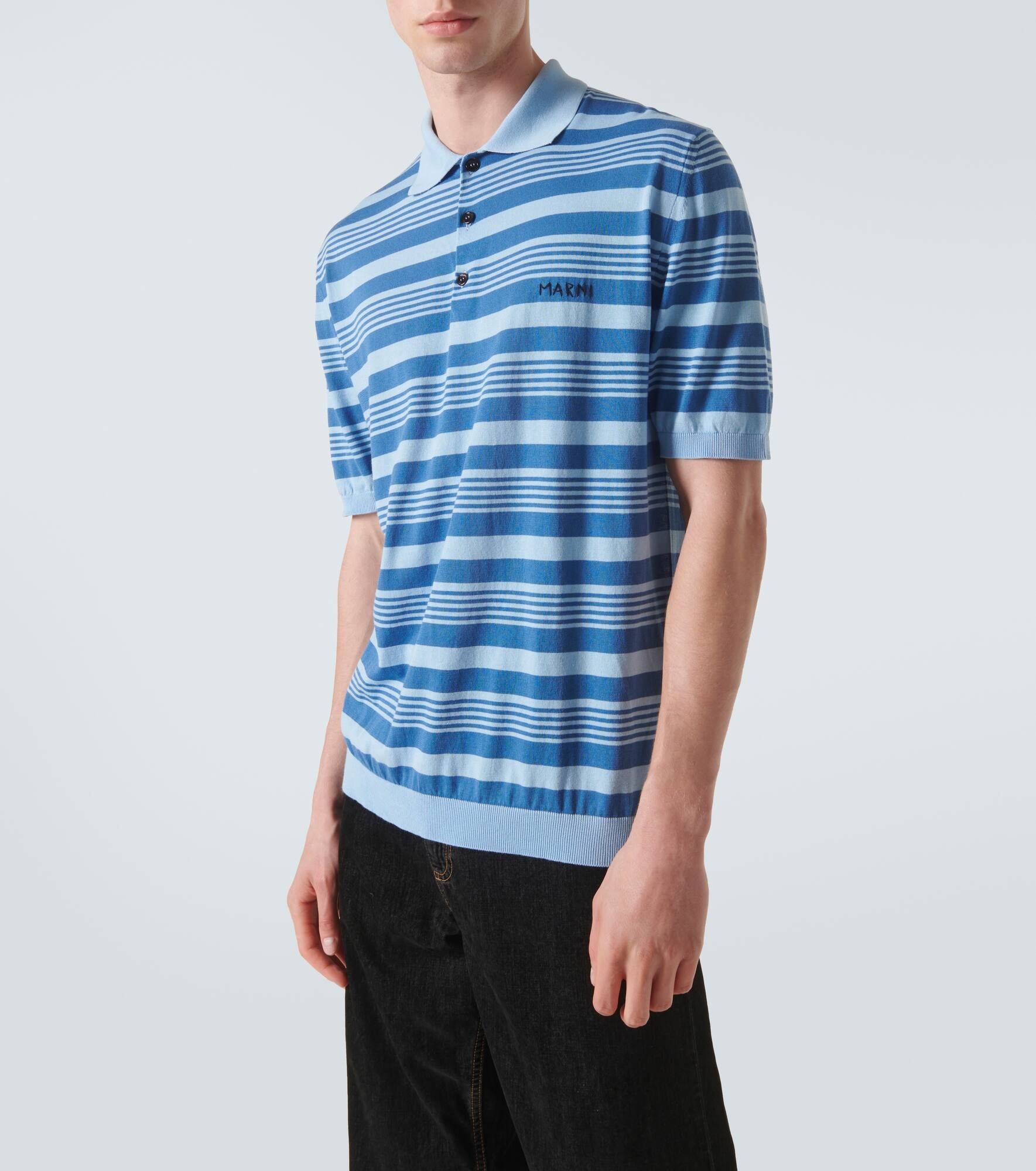 o1w1db11125 Striped Cotton Polo Shirt in Blue