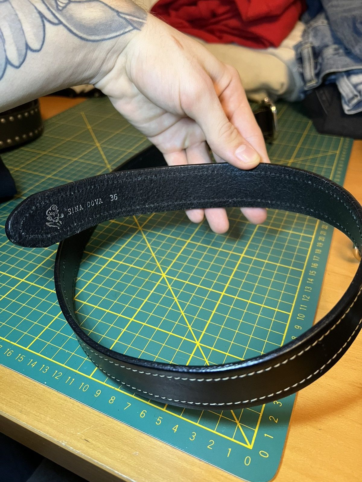 Vintage Vintage Sina Cova thick fully adjustable leather strap belt Size ONE SIZE - 8 Thumbnail