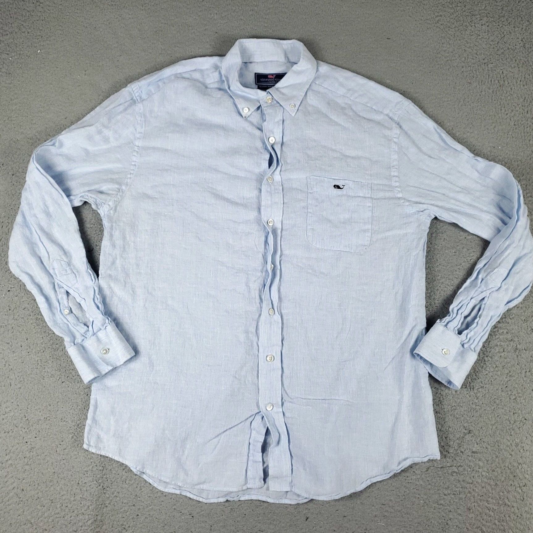 Vineyard Vines VINEYARD VINES Shirt Large Blue Striped Linen Casual Button-Up Long Sleeve Mens Size US L / EU 52-54 / 3 - 3 Thumbnail