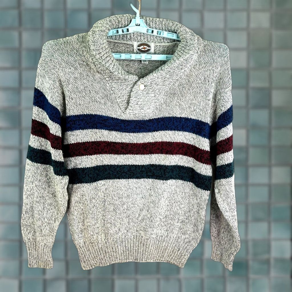 Vintage VINTAGE Midwest Traders Wool Blend Striped Pullover Sweater Men's Size L Gray 80s 90s Bohemian Outdoor Winter Size US L / EU 52-54 / 3 - 1 Thumbnail