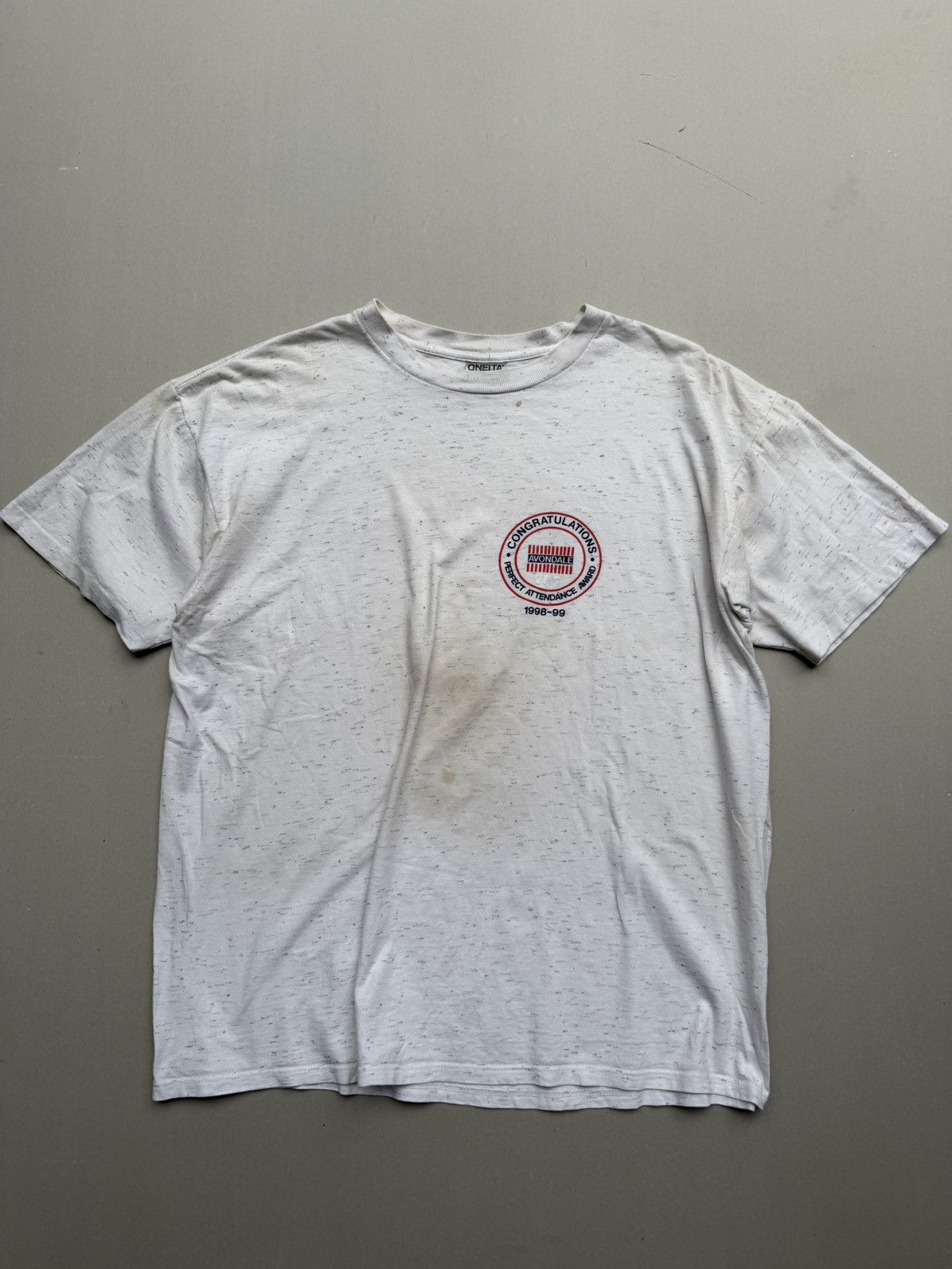 Vintage Trashed Oneita Avondale Perfect Attendance 1998 Speckled erd Size US XL / EU 56 / 4 - 1 Thumbnail