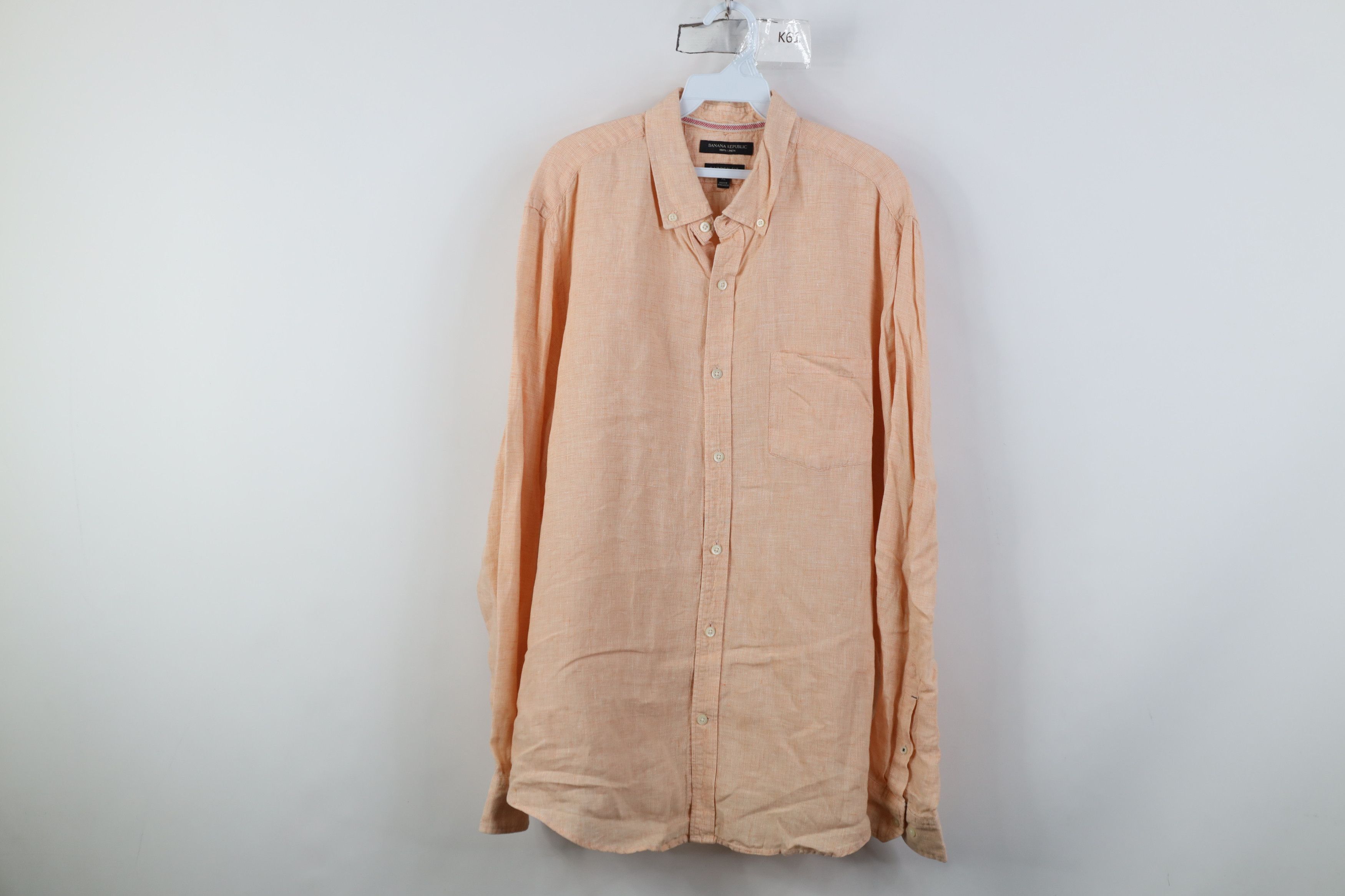 Banana Republic Linen Knit Collared Button Down Shirt Orange