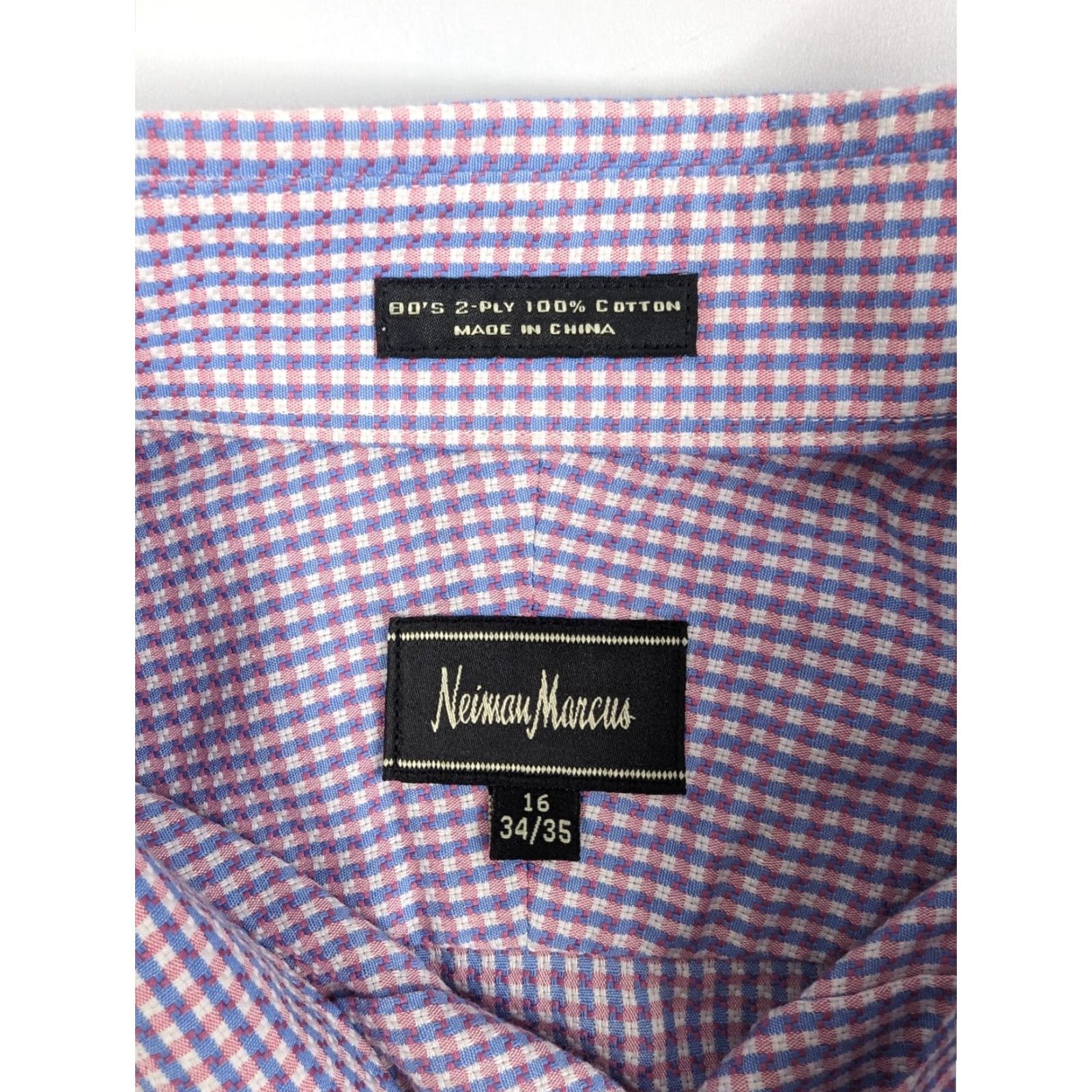 Neiman Marcus VINTAGE Neiman Marcus Shirt Mens Size 16 34/35 Pink Check 100% Cotton 80's 2-Ply Size US L / EU 52-54 / 3 - 7 Thumbnail