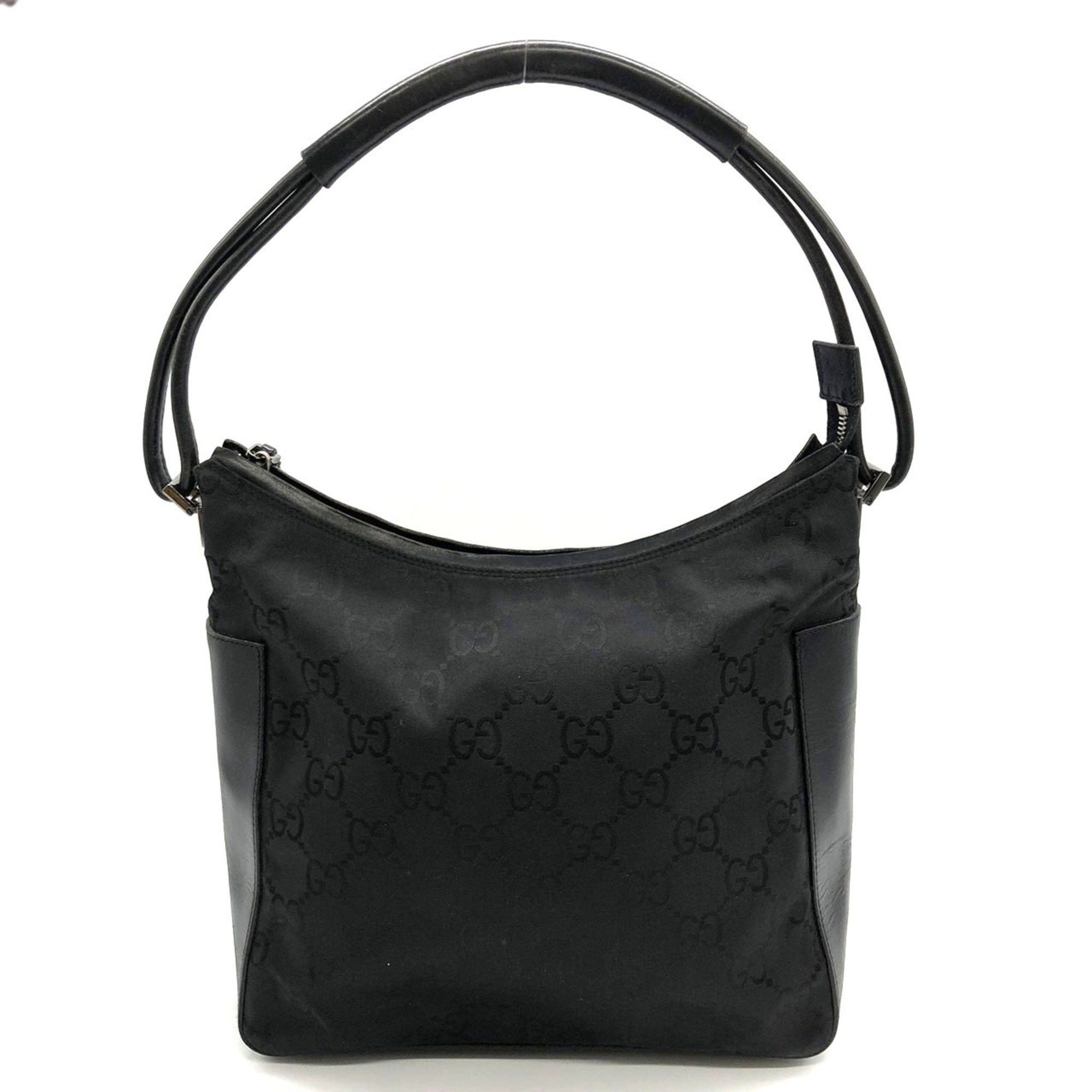 Gucci 001 3766 Shoulder Bag GG Nylon Leather Black Women's