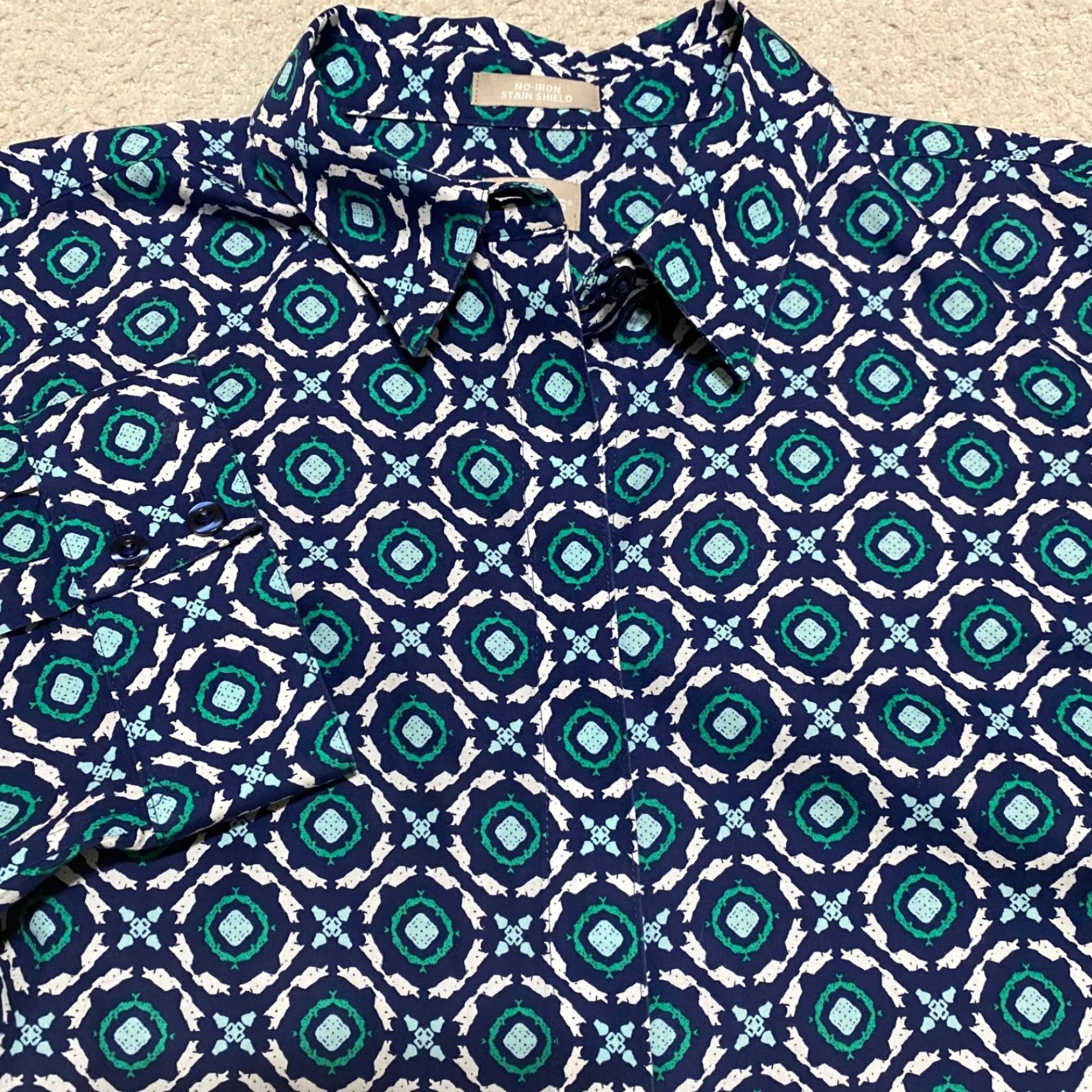 Vintage Chico's Womens Shirt Blue Geometric 3/4 Sleeve Button-Up Cotton Size M / US 6-8 / IT 42-44 - 5 Thumbnail