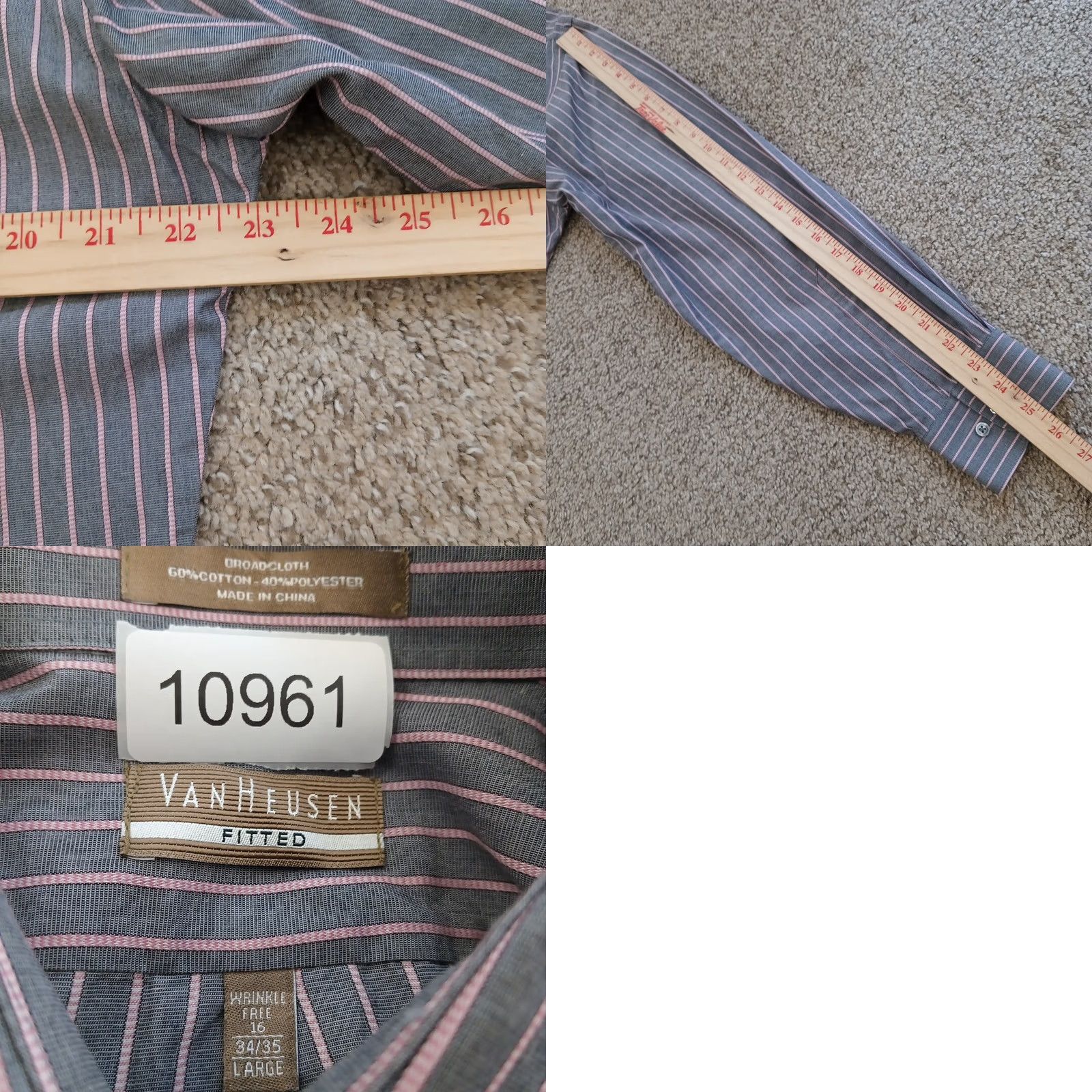 Van Heusen Van Heusen Shirt Mens Large Fitted Gray Pink Striped Long Sleeve Button Up Size US L / EU 52-54 / 3 - 8 Thumbnail