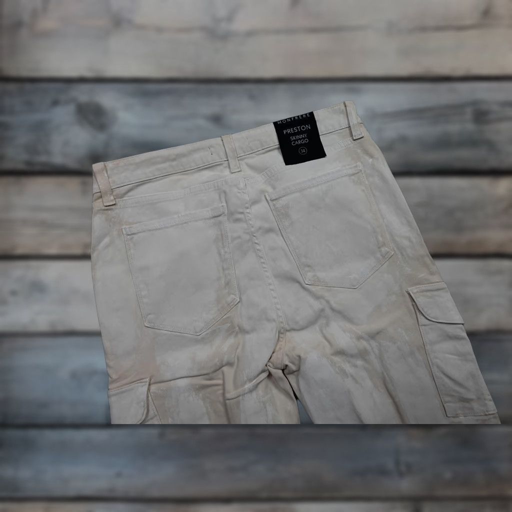 MONFRERE MONFRÈRE Preston Skinny Cargo Pants Mens 34x34 White Denim Slim Stretch Pockets Size US 34 / EU 50 - 1 Thumbnail