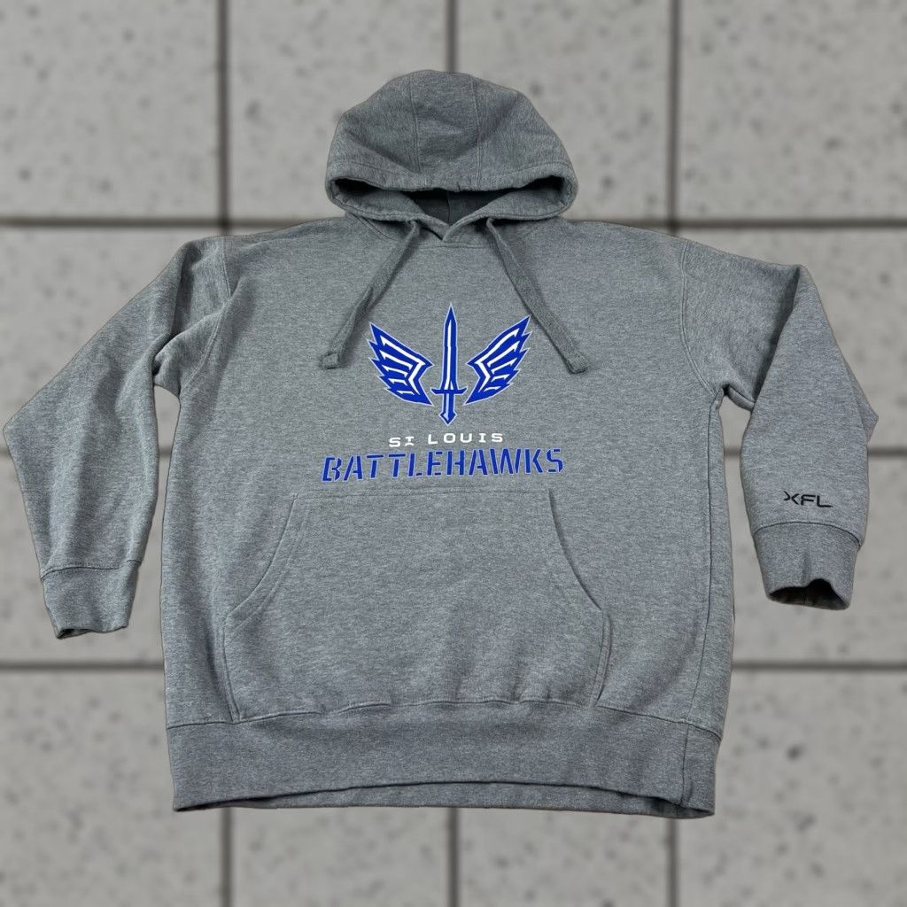Vintage St. Louis Battlehawks XFL Hoodie Pullover Football Graphic Print Unisex Adults XL Gray Size US XL / EU 56 / 4 - 1 Thumbnail