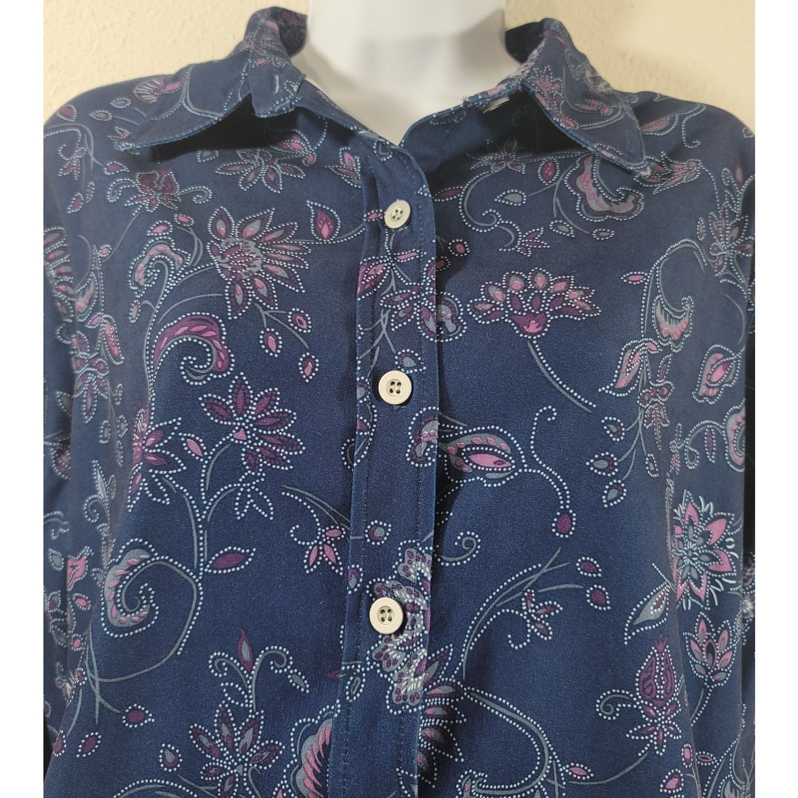 Other Mainstreet Blues Blue Purple Floral Print Button Top Medium Size M / US 6-8 / IT 42-44 - 5 Thumbnail