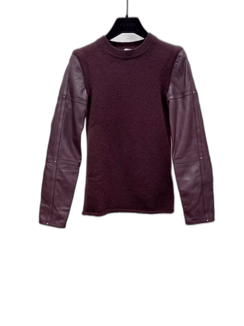 Hermes Hermes Wool Cashmere Sweater with Leather Sleeves-2506 Size XS / US 0-2 / IT 36-38 - 1 Thumbnail