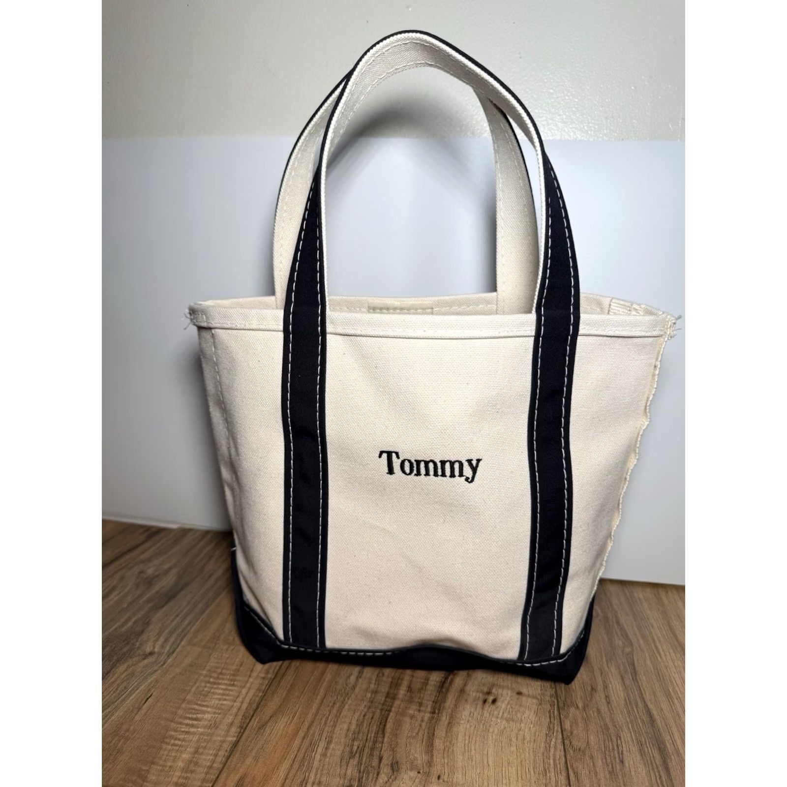 Vintage VINTAGE LL BEAN Boat And Tote Bag Tote Unisex Adults Monogram Tommy Embroidered Black Canvas Almond Small Large Size ONE SIZE - 2 Thumbnail