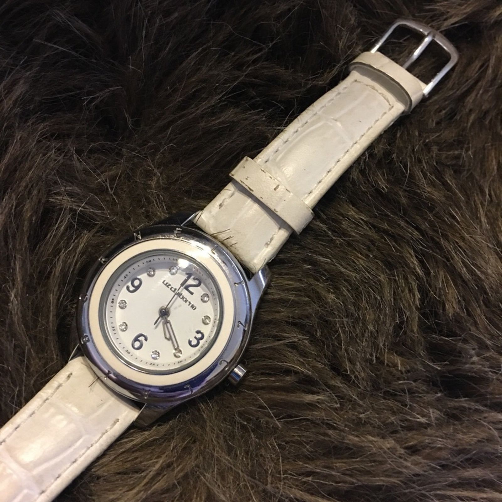 Jewelry Liz Claiborne crystal white leather band watch Size ONE SIZE - 5 Thumbnail