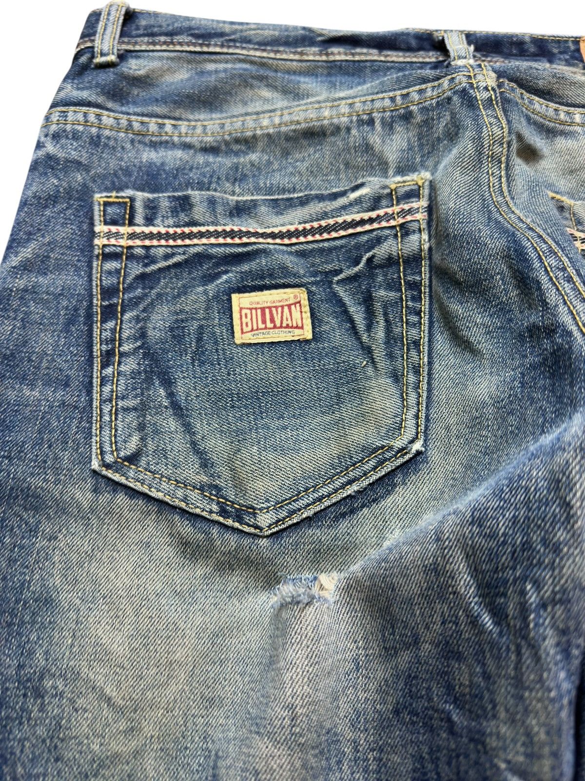 Le Grande Bleu (L.G.B.) Vintage Billvan Mudwash Whiskers Grunge Distressed Denim Size US 31 - 7 Thumbnail