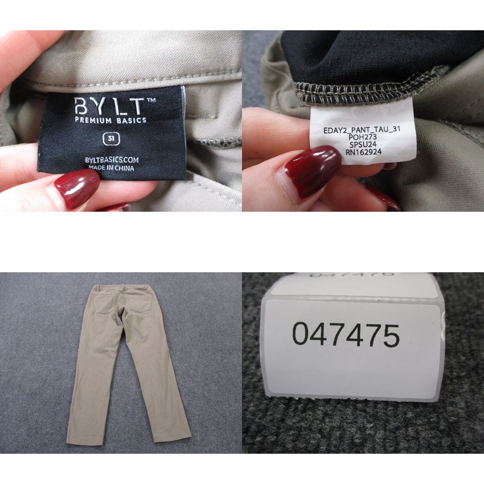 Vintage BYLT Pants Mens 31 Beige Chino Everyday Pant 2.0 Slim Straight Stretch Taupe Beige Size US 31 - 8 Thumbnail