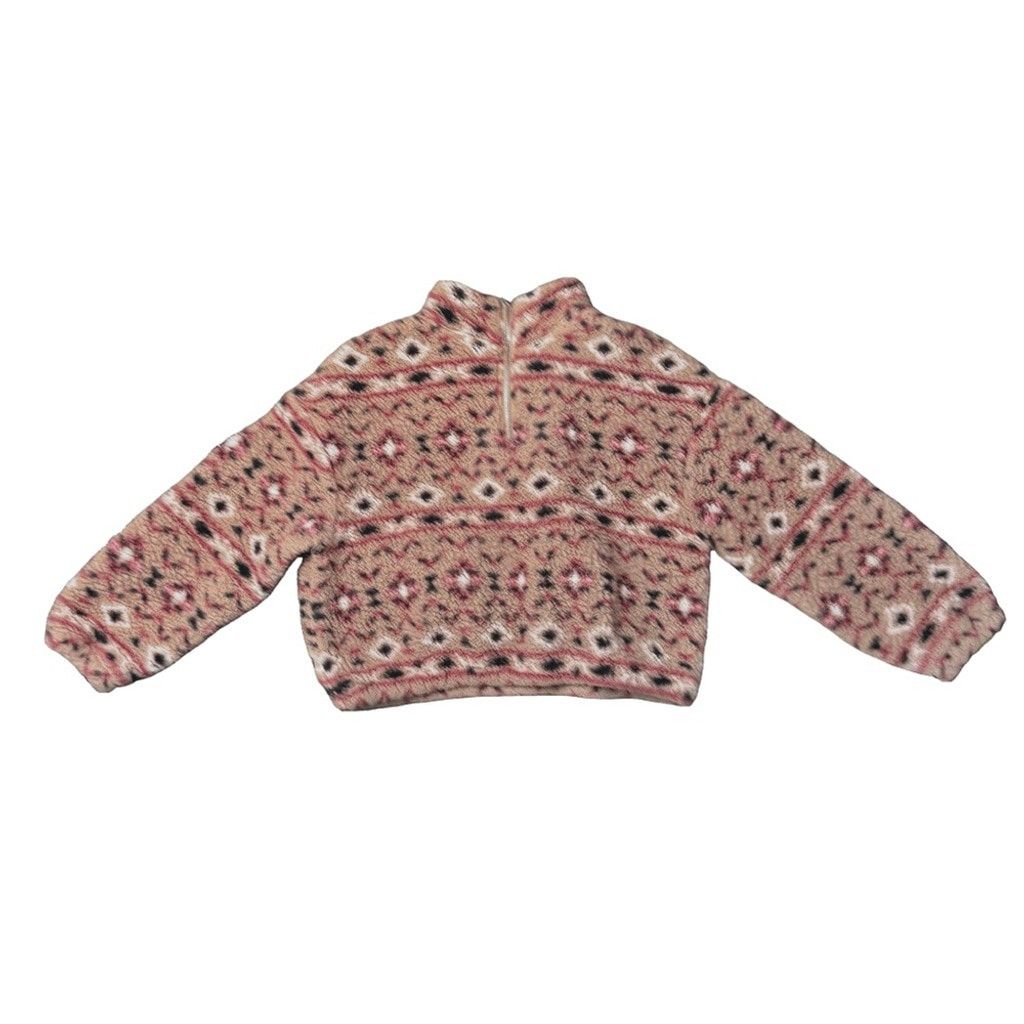 Other LOVE TREE Women's Tan Short Sherpa Aztec Pullover 1/4 Zip M Size M / US 6-8 / IT 42-44 - 6 Thumbnail