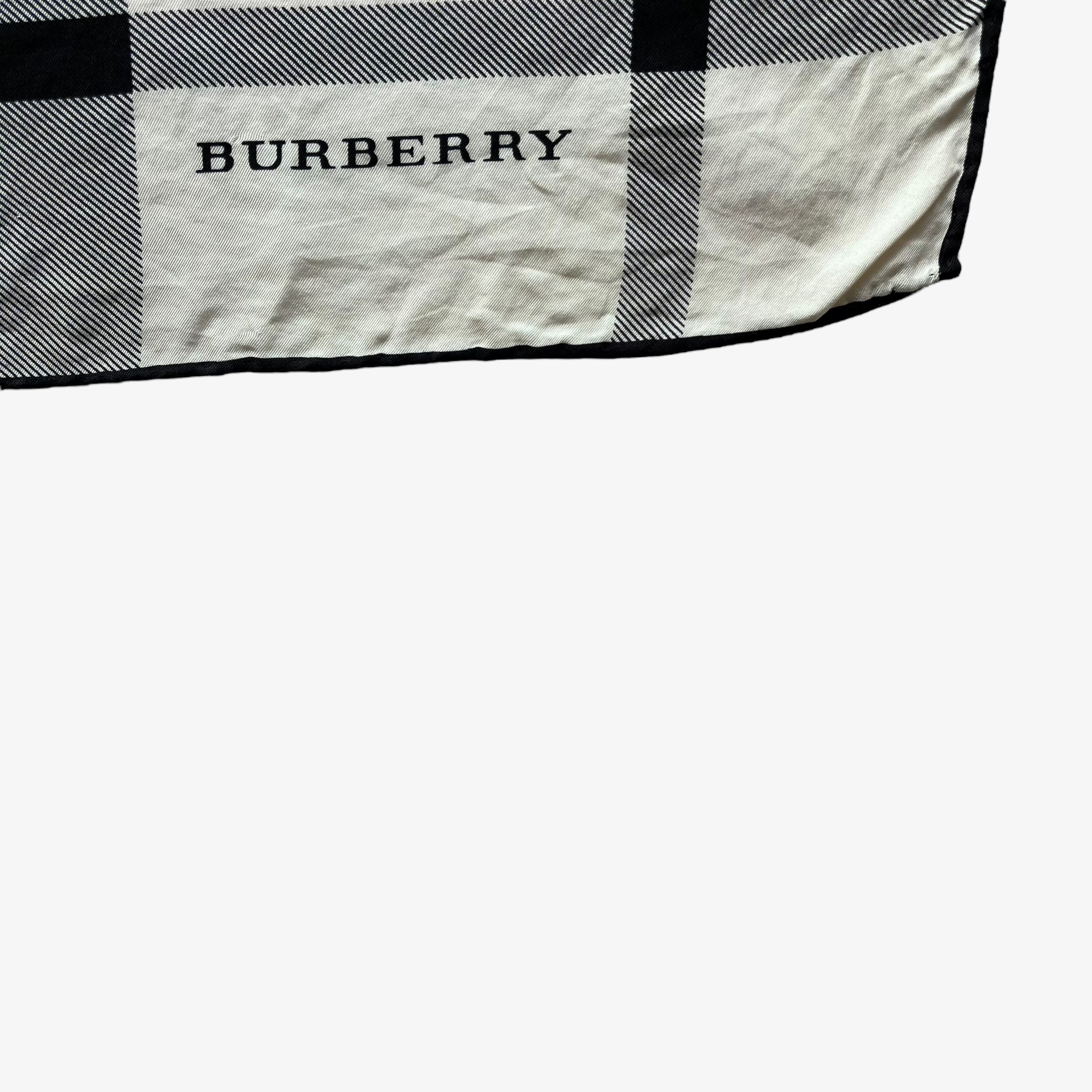 Burberry Vintage 90s Burberry White & Black Check Print Silk Scarf Size ONE SIZE - 2 Thumbnail