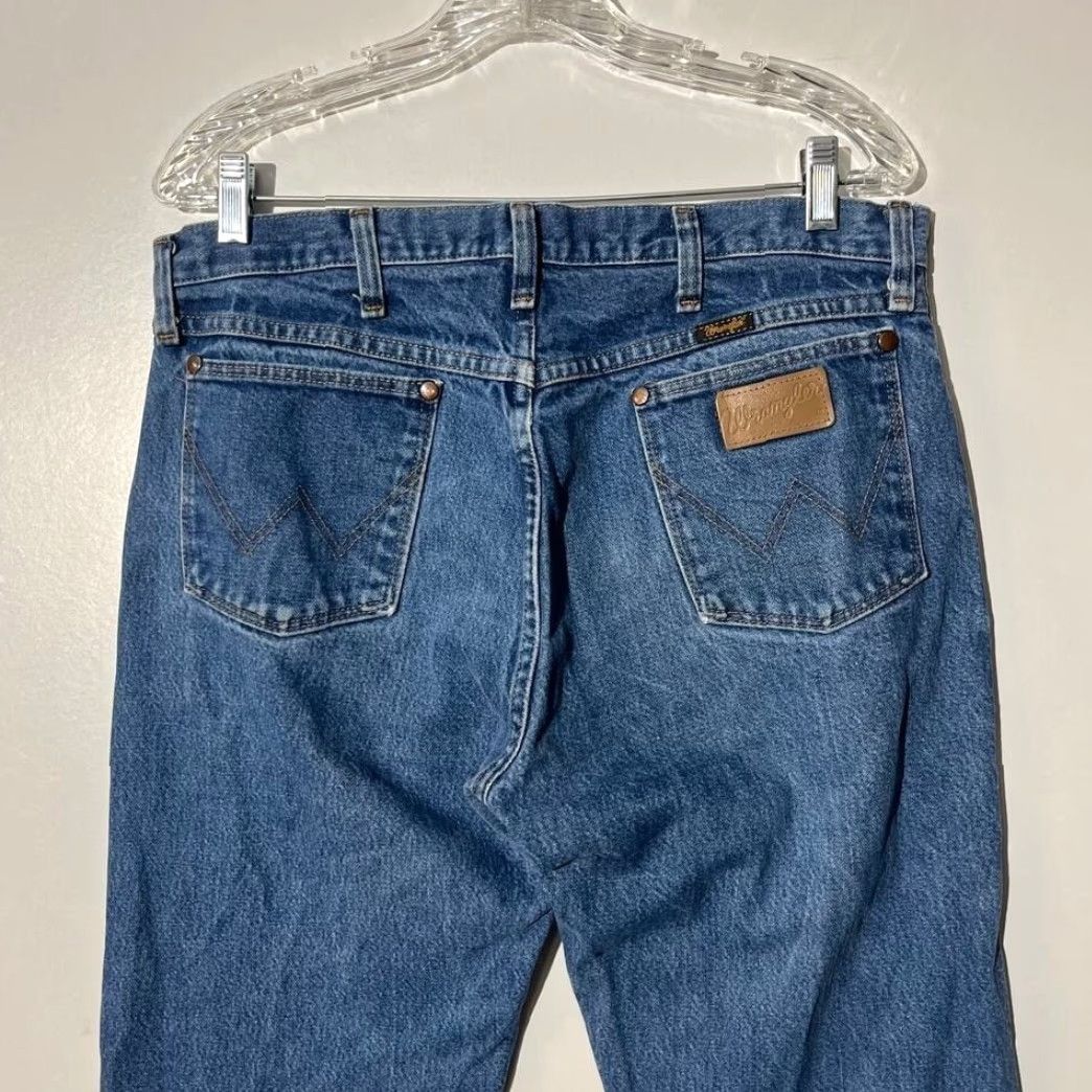Wrangler Wrangler Mens Blue Cowboy Cut Original Fit Straight Jeans 34x30 Regular Rise Mid Denim 5-Pocket Logo Cowboys Mens Size US 34 / EU 50 - 4 Thumbnail