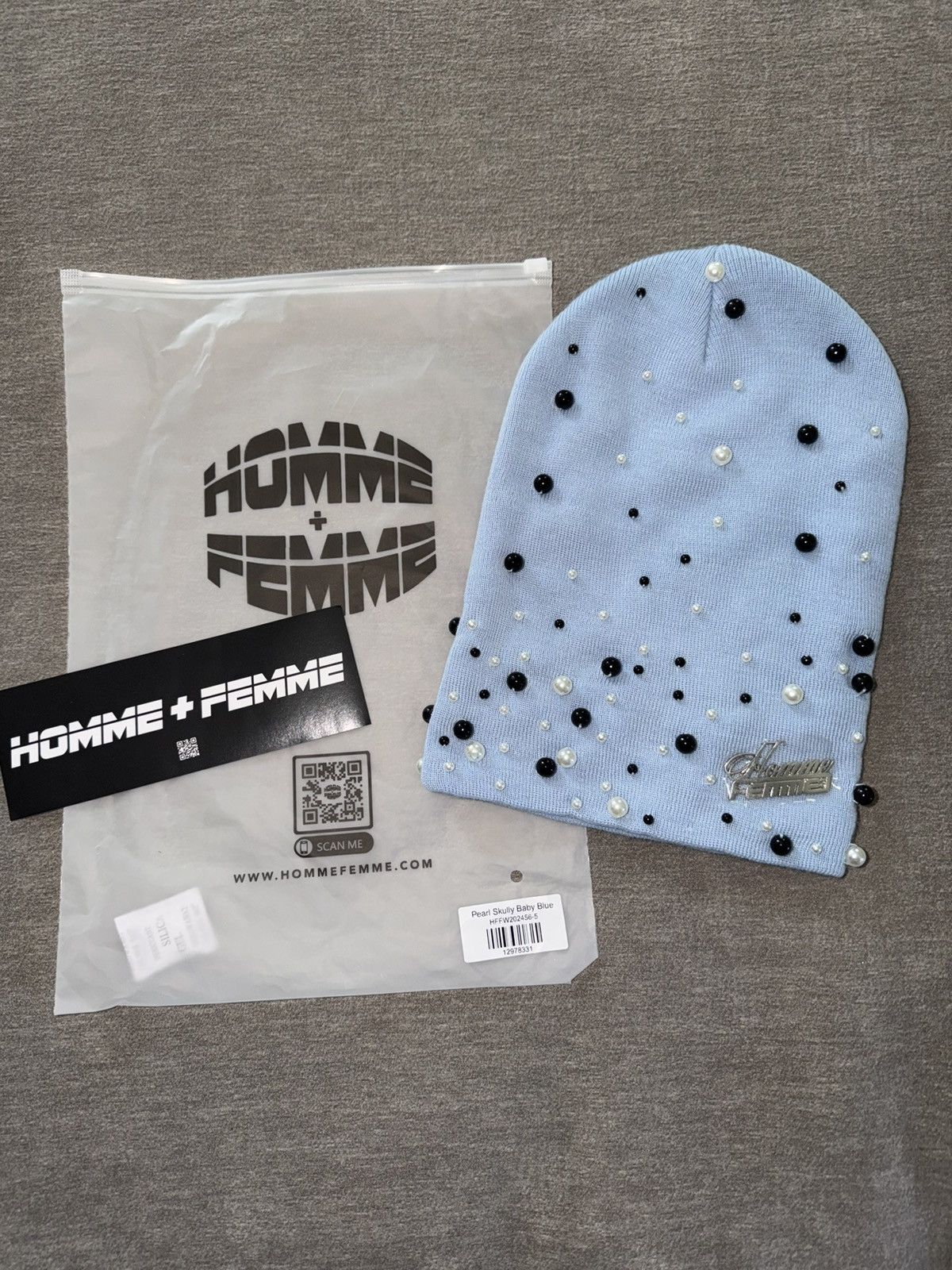 Homme + Femme La Homme Femme Baby Blue Pearl Beanie Size ONE SIZE - 1 Thumbnail