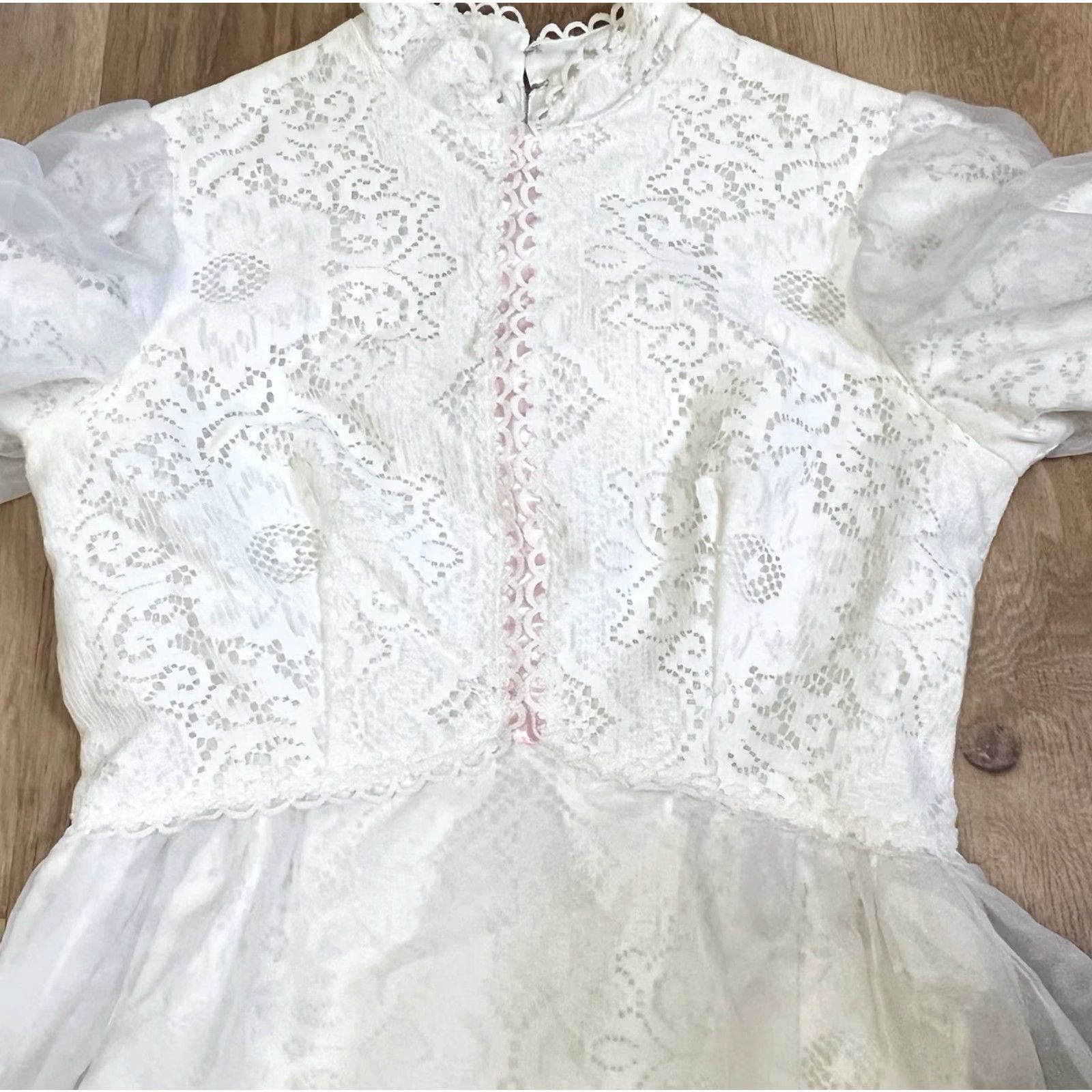 Vintage VINTAGE 1960s Lorrie Deb Dress Ivory Empire Bow Small / Medium Chiffon Edwardian Style Womens Size S / US 4 / IT 40 - 2 Thumbnail