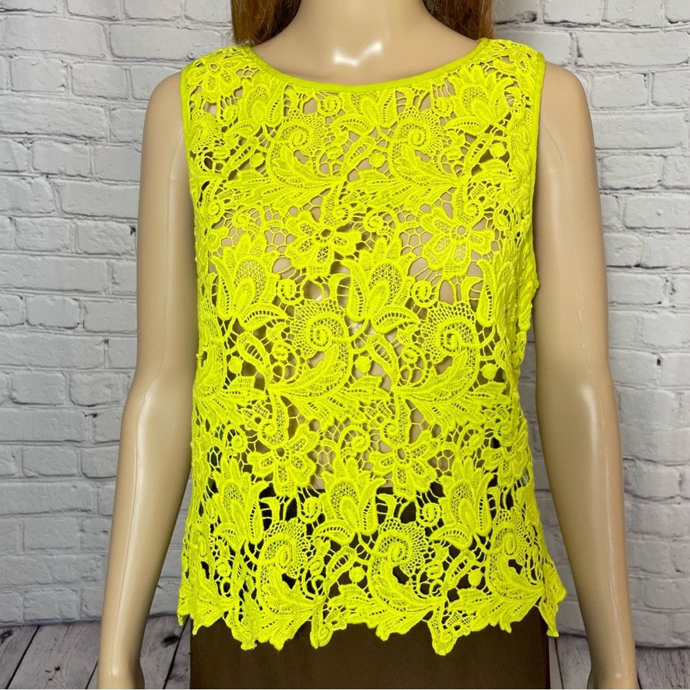 Other Karen Kane Yellow Green Cotton Sleeveless Crochet Top Size Size L / US 10 / IT 46 - 3 Thumbnail