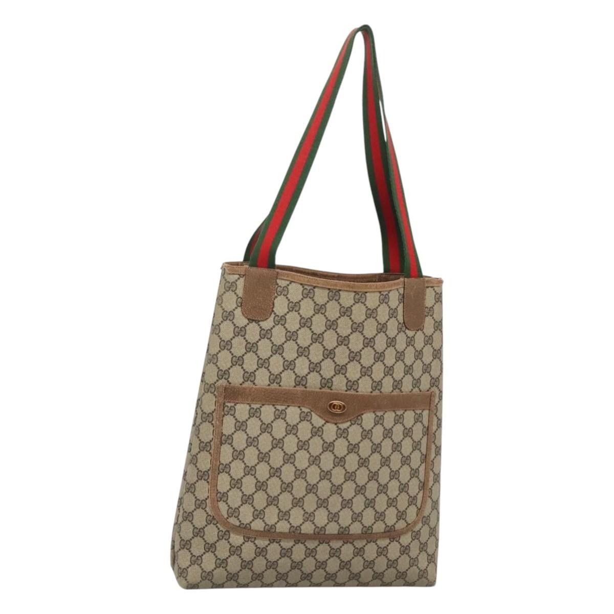 Gucci GG Supreme Web Sherry Line Tote Bag Pvc Beige Gold Auth Ba1191 in Beige/Gold, Women's