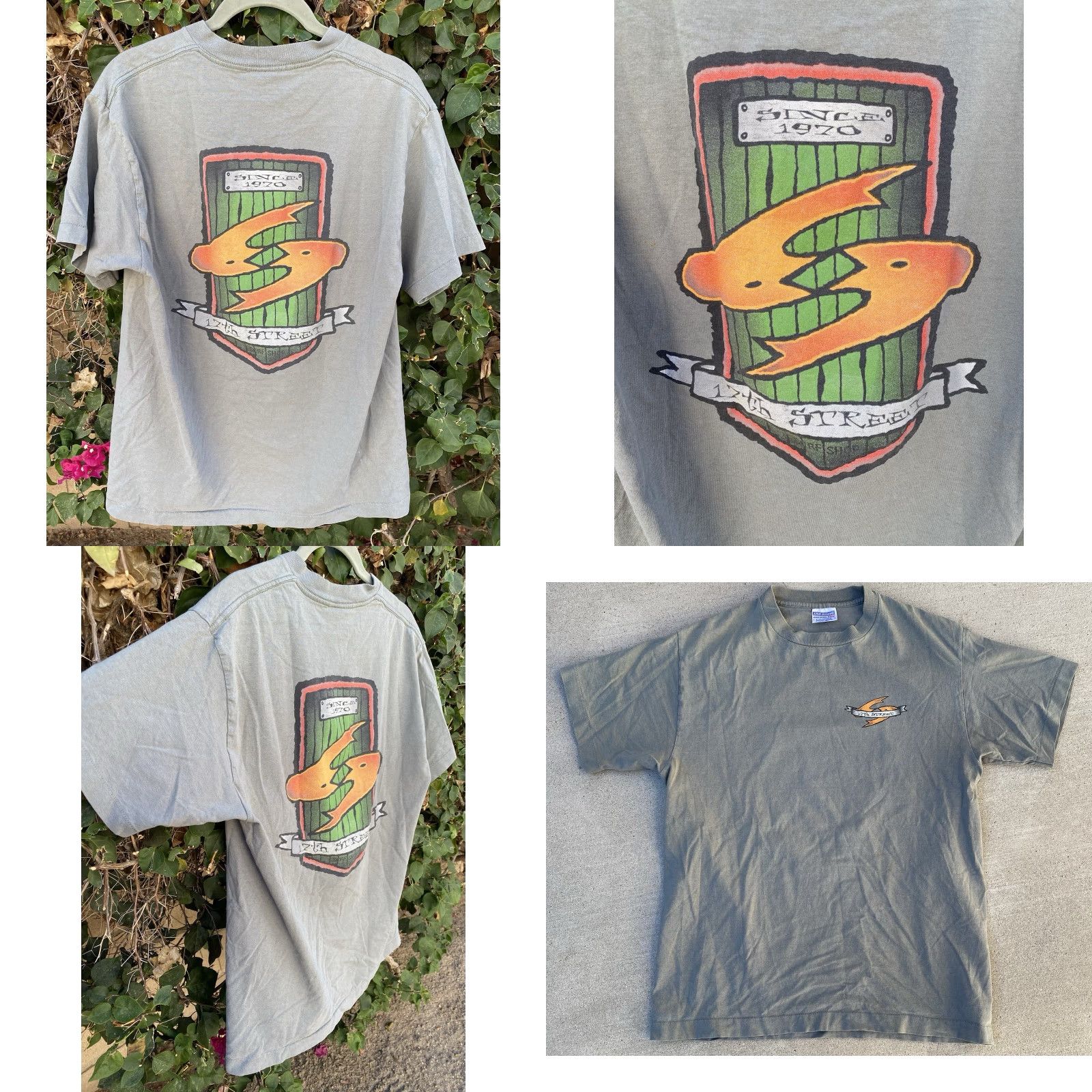 Vintage VINTAGE 17th Street Surf Shop Since 1970 T Shirt Worn Stains Single Stitch Sz L Men's Green Cotton Graphic Print Beach 90s? No question. Size US L / EU 52-54 / 3 - 9 Thumbnail