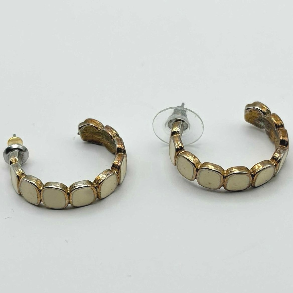 Other Gold & Cream Hoop Earrings Size ONE SIZE - 3 Thumbnail