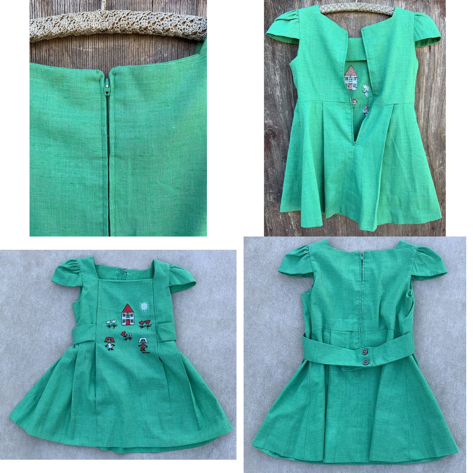 Vintage VINTAGE Dorissa Embroidered Green Dress Short Sleeve Girls 1970s See Pics Measurements Size ONE SIZE - 8 Thumbnail