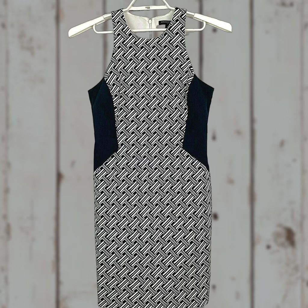 Banana Republic VINTAGE? No, Banana Republic Sheath Dress Blue White Sleeveless Back Zip Lined Career Dress 8 Women Knee Length Geometric Print Blue Womens Dress Size M / US 6-8 / IT 42-44 - 1 Thumbnail