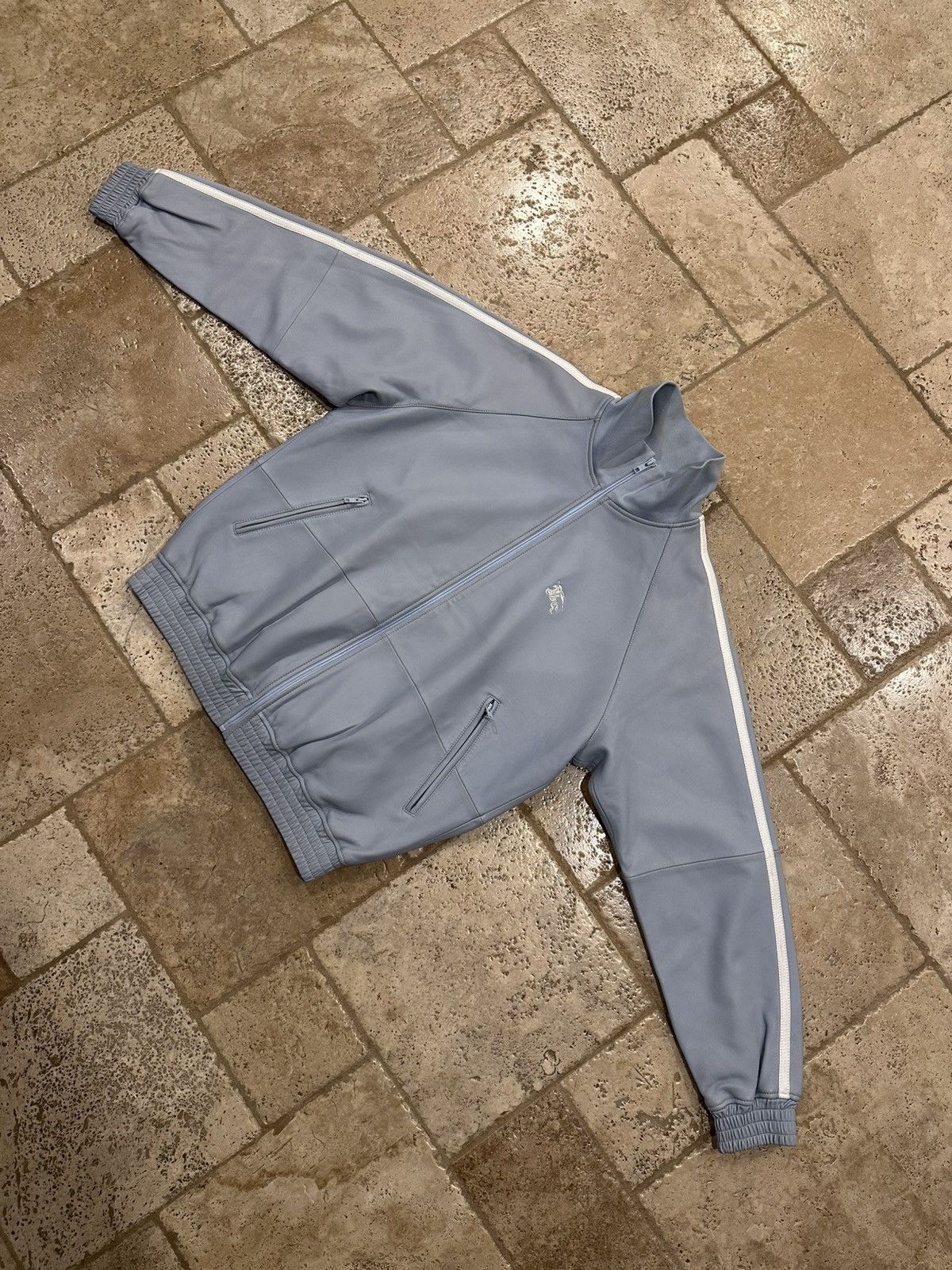Burberry × Supreme Supreme Burberry Pastel Blue Embroidered Leather Zip Jacket Size US L / EU 52-54 / 3 - 4 Thumbnail