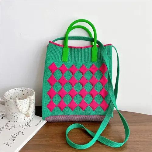 Anime × Japanese Brand Bag Vintage Crochet Plaid Medium Size Handbag Size ONE SIZE - 2 Thumbnail