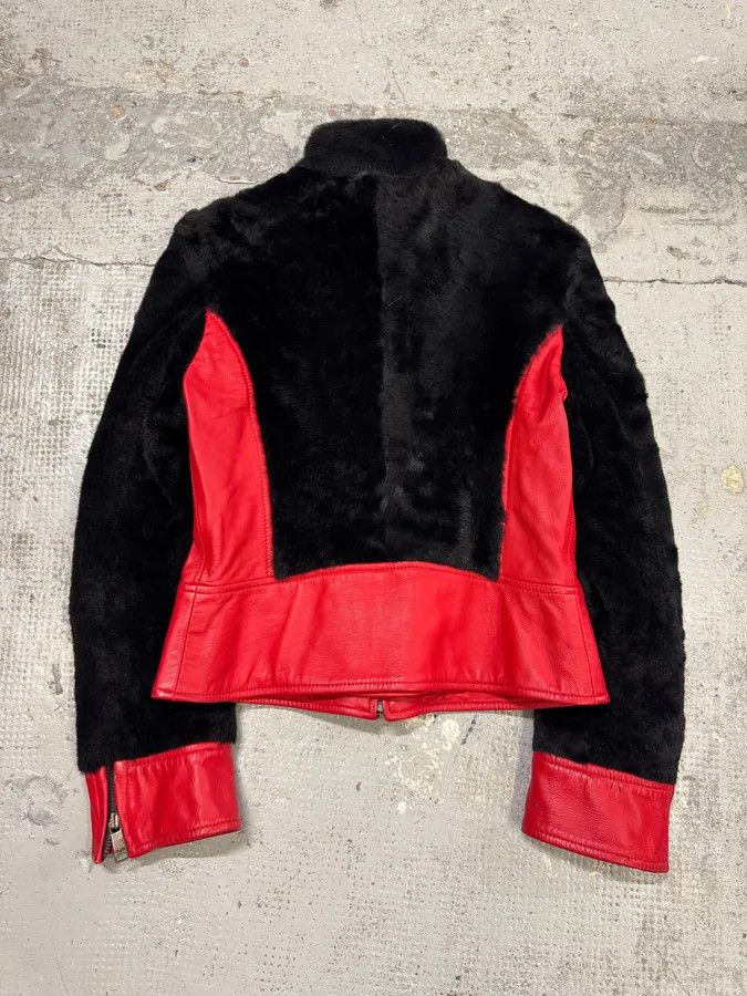 Dolce & Gabbana 2000s Dolce & Gabbana Biker Leather Red & Black Fur Moto Leather Jacket Size S / US 4 / IT 40 - 5 Thumbnail