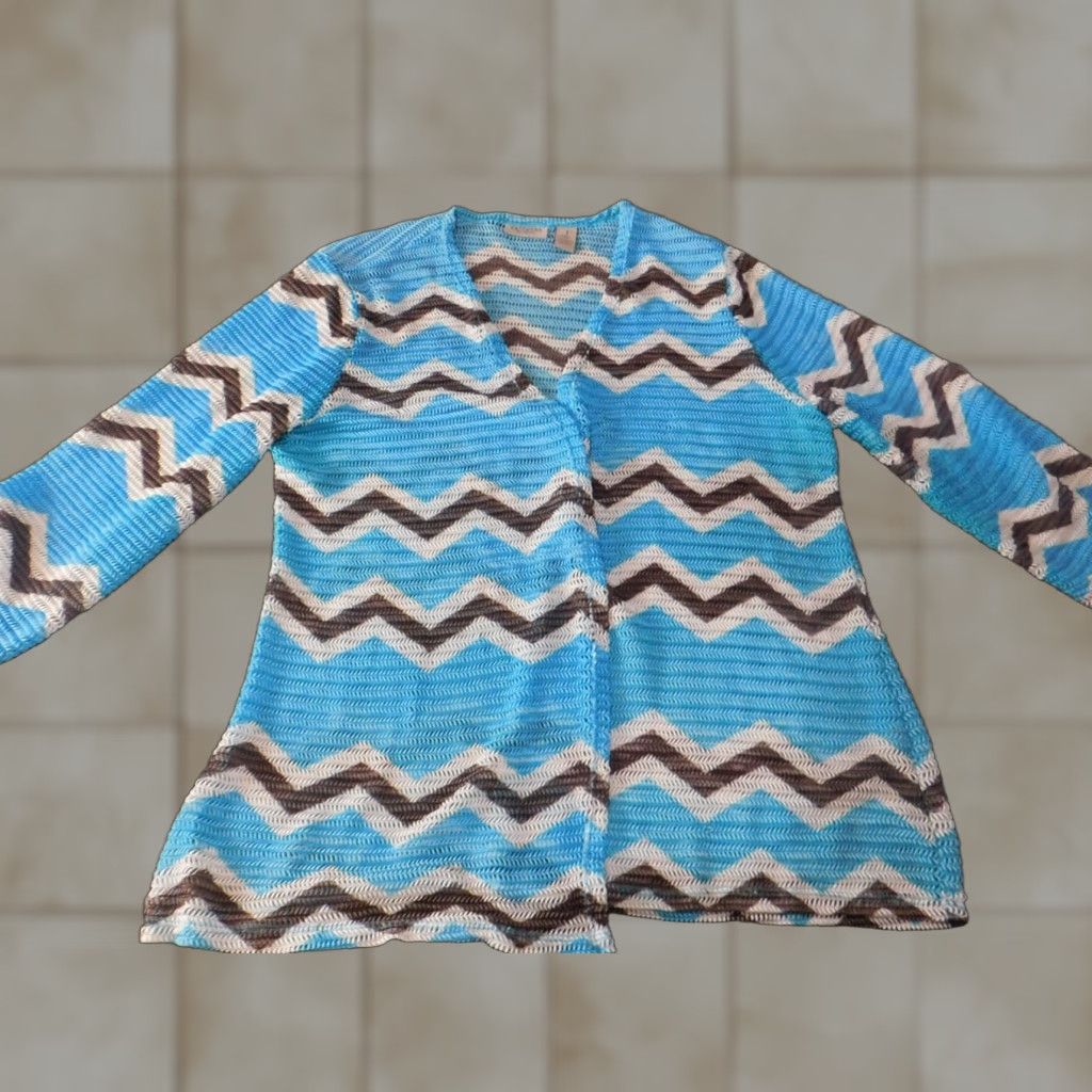 Vintage Chico's Blouse Kimono Top Blue Womens Regular Size 1 Stretch Knit Nylon Spandex Casual Long Sleeve Collared Pullover Oversized Sheer Open Size XS / US 0-2 / IT 36-38 - 1 Thumbnail