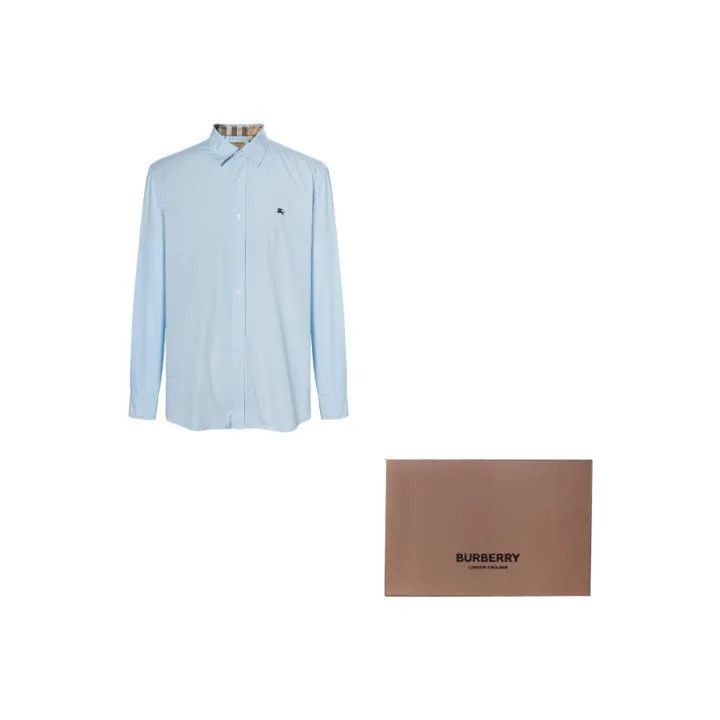 Burberry Burberry Logo Printed Blue Long Sleeve Shirt-2507