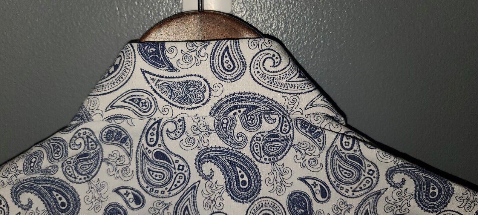 Designer Azure Milano Men White Shirt With Paisley Print Cotton Small Size 36R - 7 Thumbnail