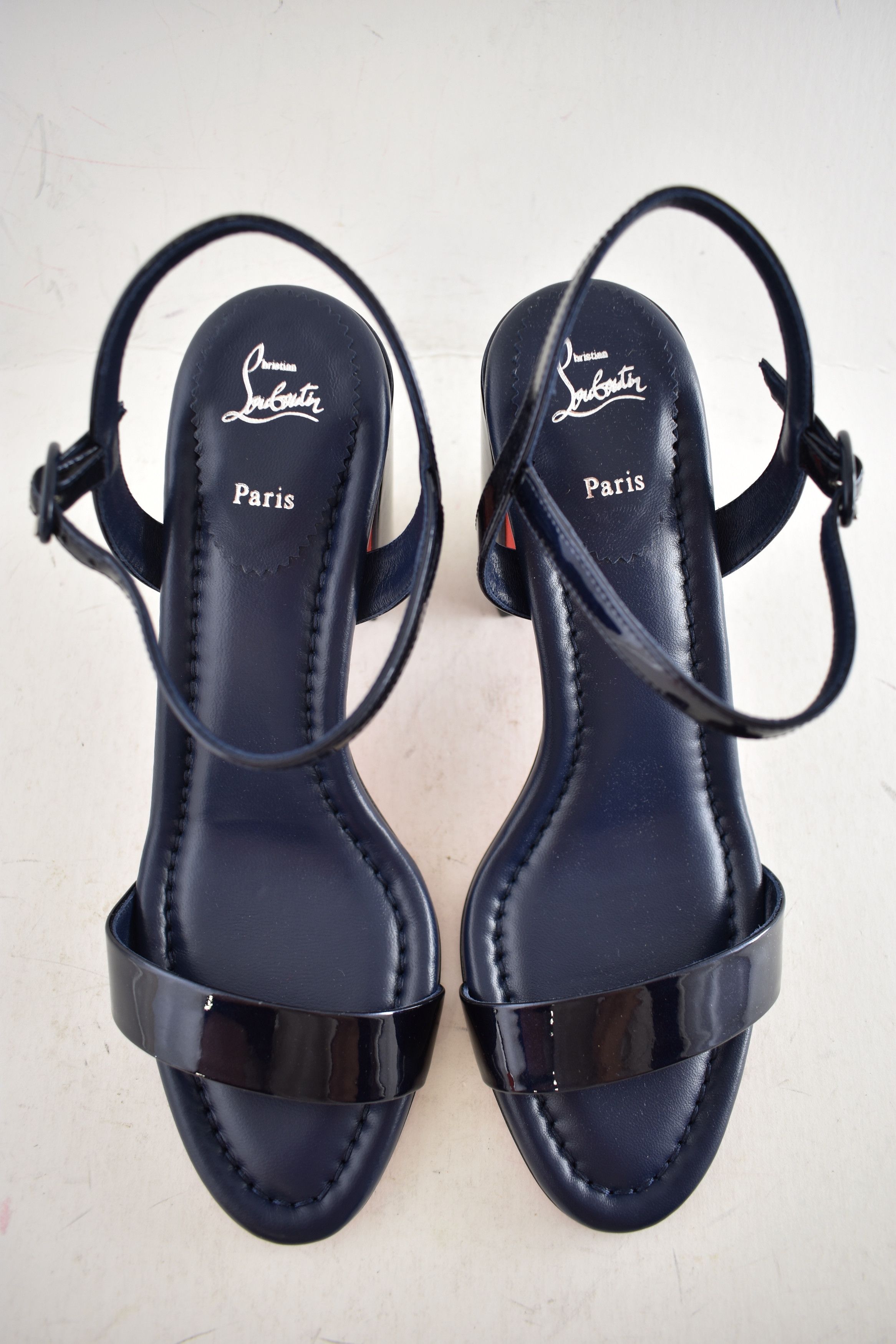 Christian Louboutin Miss Jane Sandal 85 Zaffiro Blue Ankle Strap Block Heel 40 Size US 10 / IT 40 - 10 Thumbnail