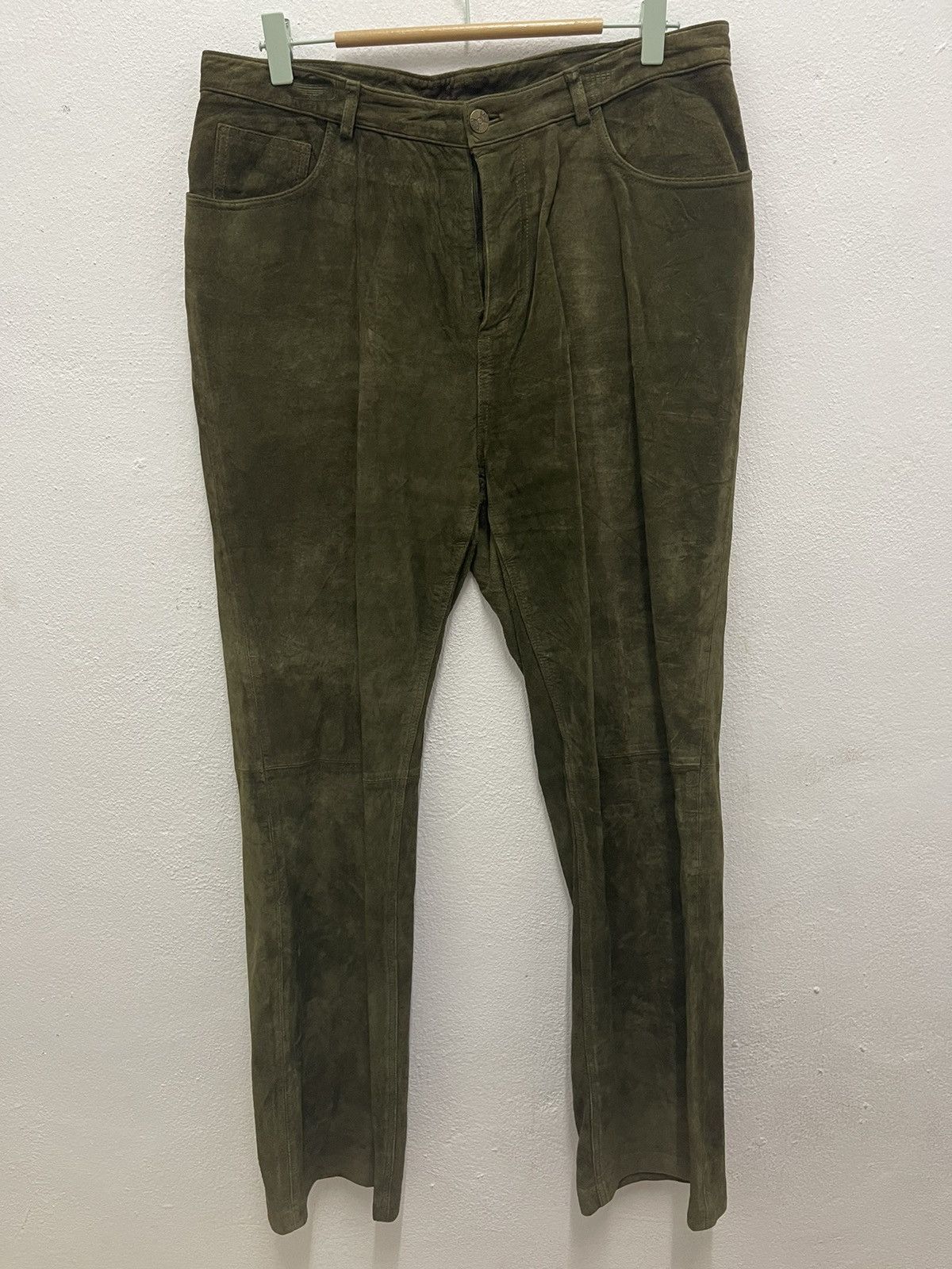 Genuine Leather × Leather × Vintage Amazing Vtg Brandon Thomas leather olive suede trouser pants Size US 32 / EU 48 - 14 Thumbnail